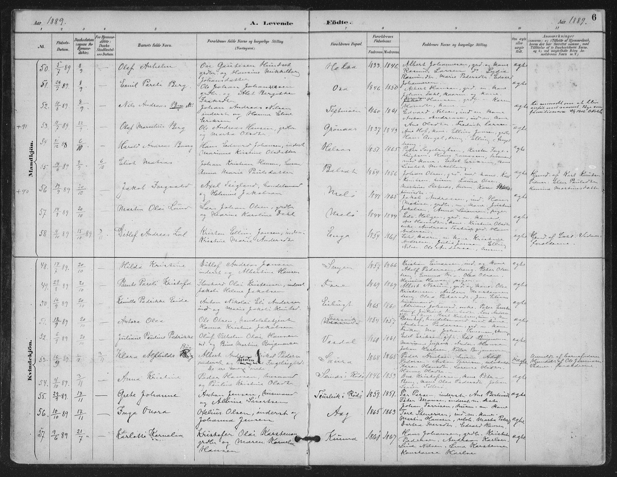 Ministerialprotokoller, klokkerbøker og fødselsregistre - Nordland, SAT/A-1459/843/L0628: Parish register (official) no. 843A03, 1889-1907, p. 6
