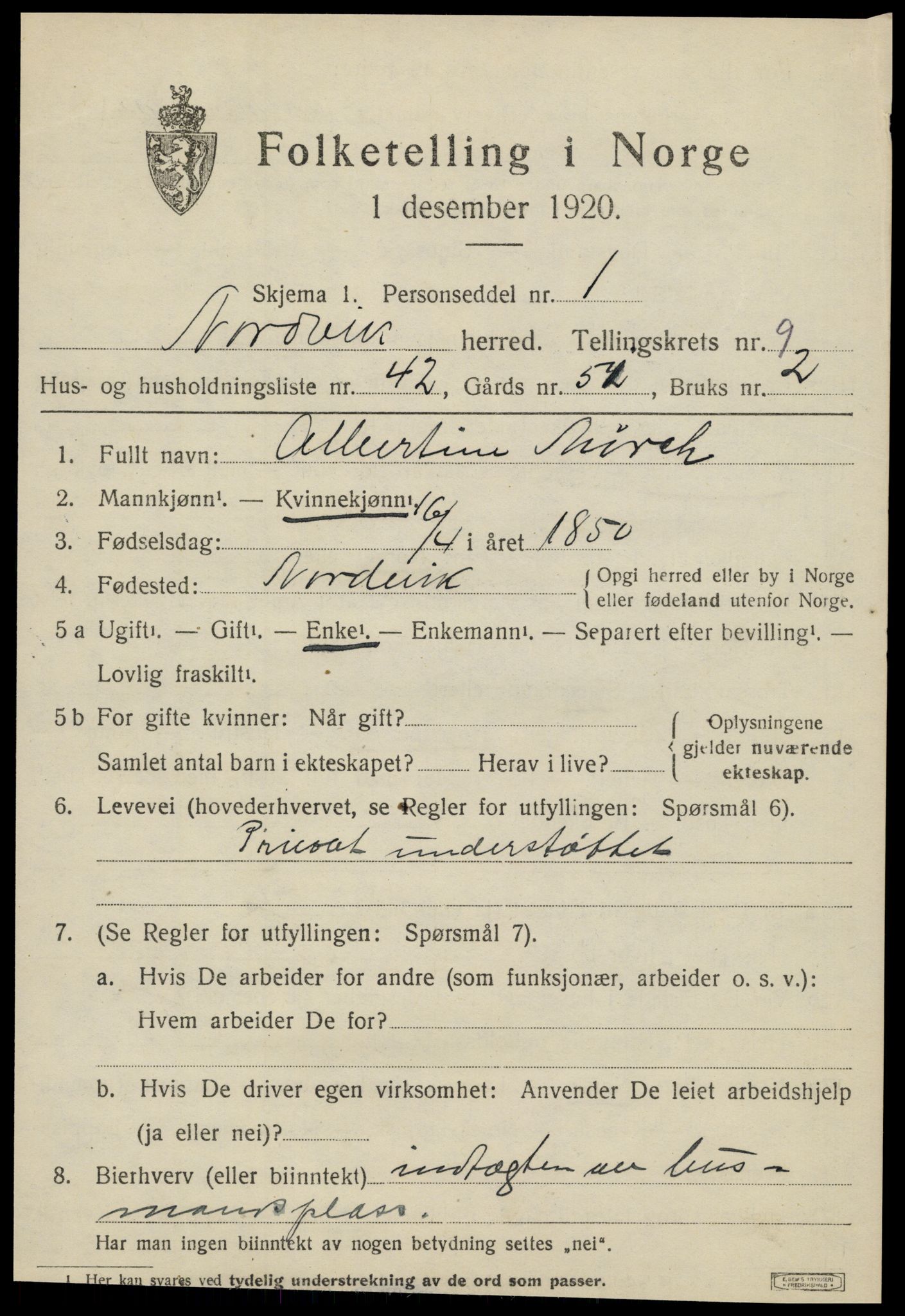 SAT, 1920 census for Nordvik, 1920, p. 3590