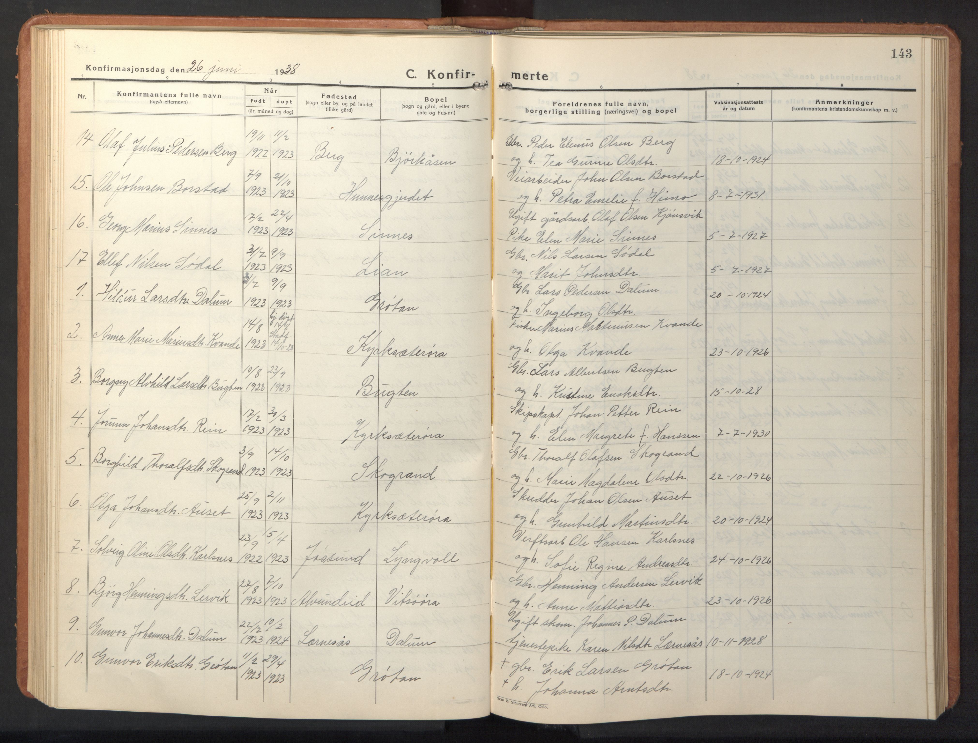 Ministerialprotokoller, klokkerbøker og fødselsregistre - Sør-Trøndelag, AV/SAT-A-1456/630/L0508: Parish register (copy) no. 630C06, 1933-1950, p. 143