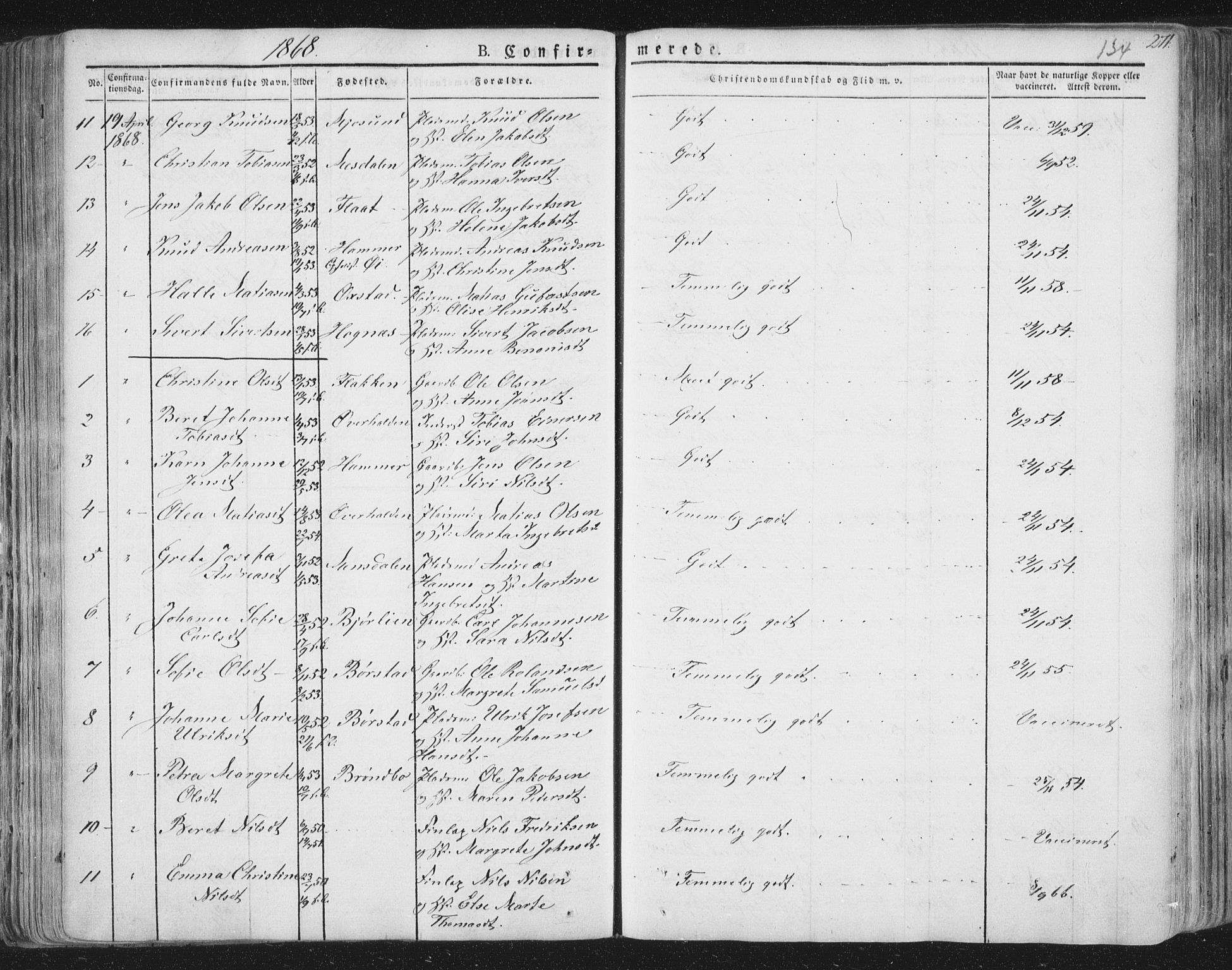 Ministerialprotokoller, klokkerbøker og fødselsregistre - Nord-Trøndelag, SAT/A-1458/758/L0513: Parish register (official) no. 758A02 /1, 1839-1868, p. 134