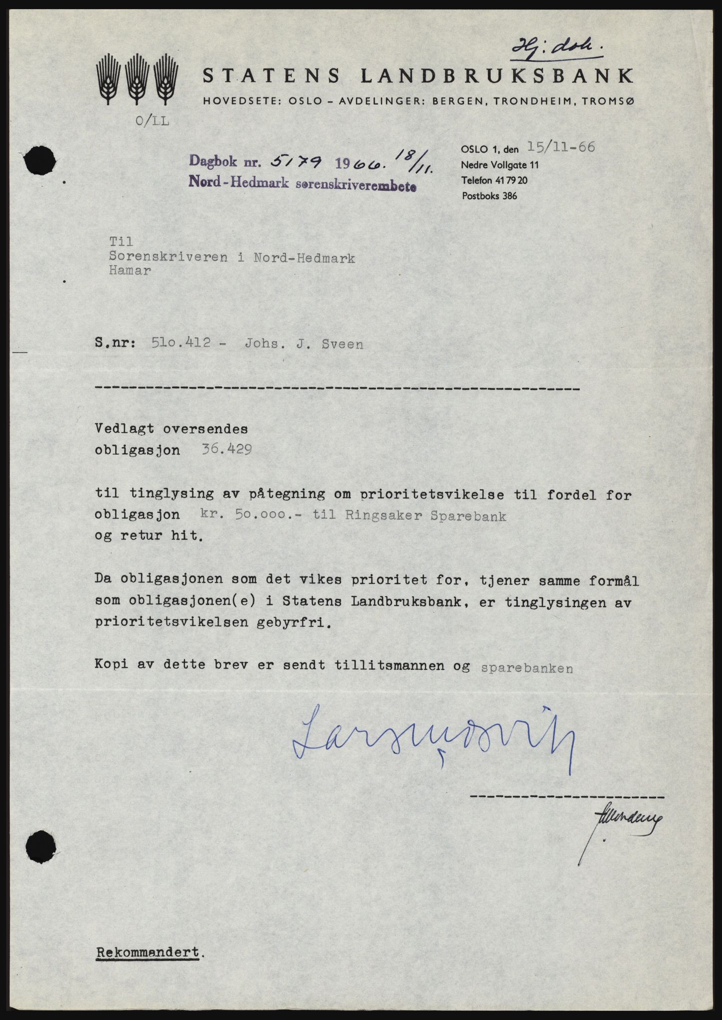 Nord-Hedmark sorenskriveri, AV/SAH-TING-012/H/Hc/L0024: Mortgage book no. 24, 1966-1966, Diary no: : 5179/1966