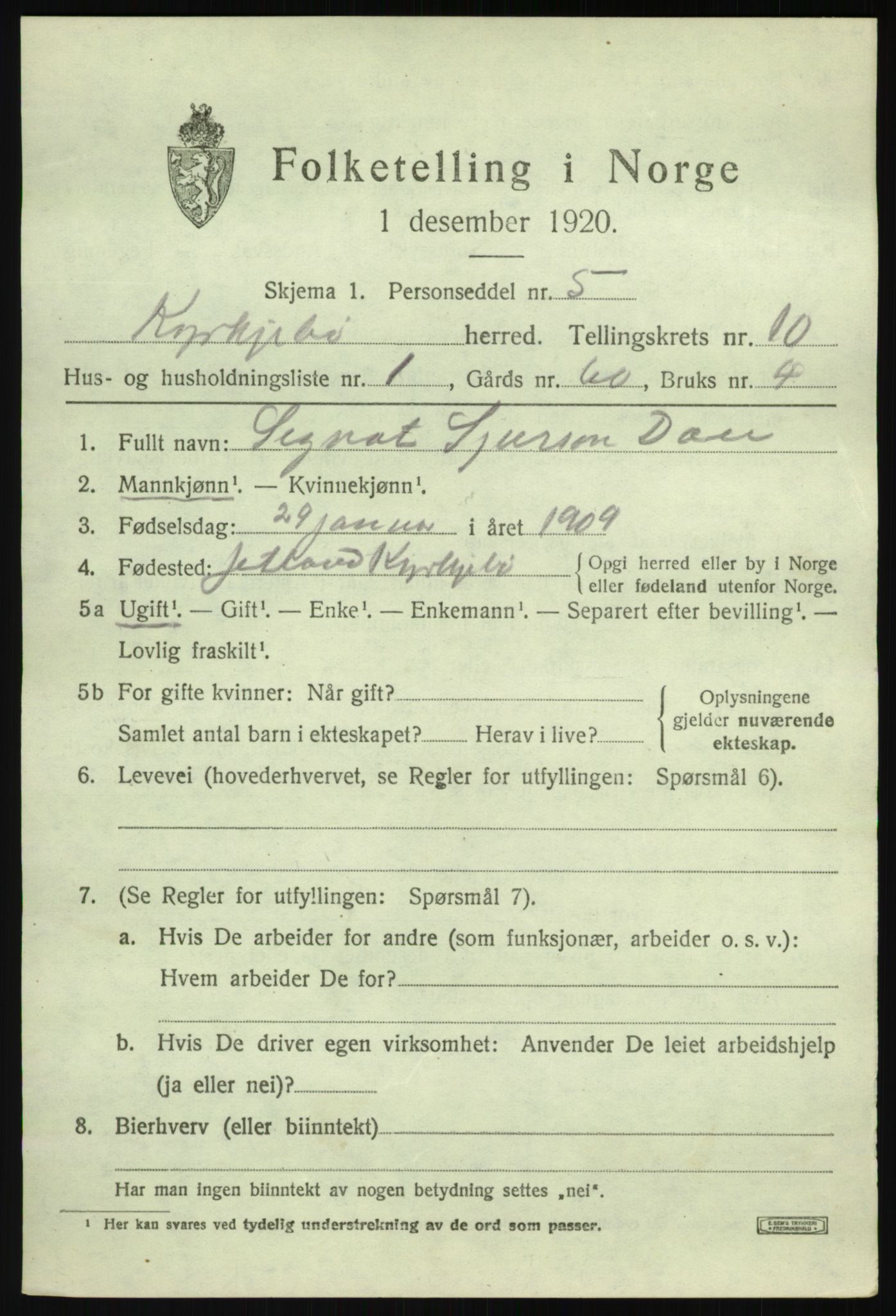 SAB, 1920 census for Kyrkjebø, 1920, p. 5455