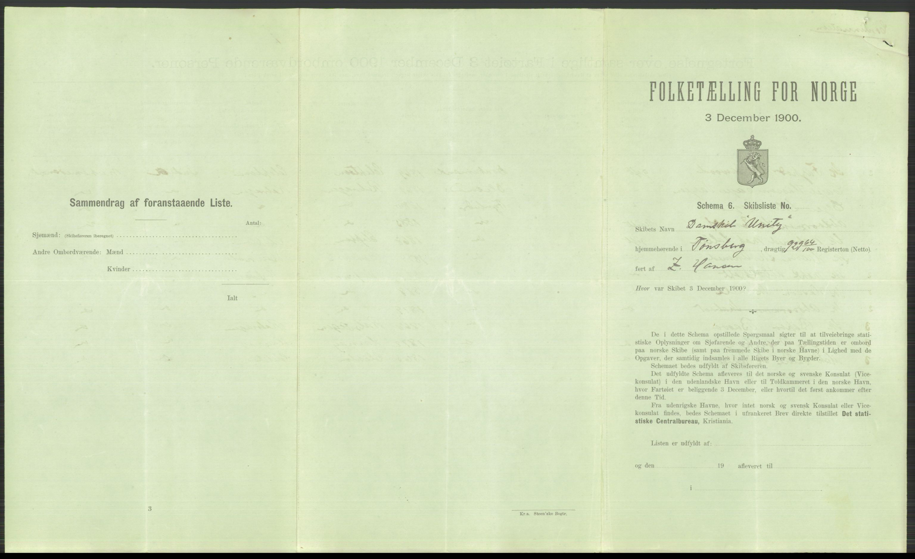 RA, 1900 Census - ship lists from ships in Norwegian harbours, harbours abroad and at sea, 1900, p. 5007