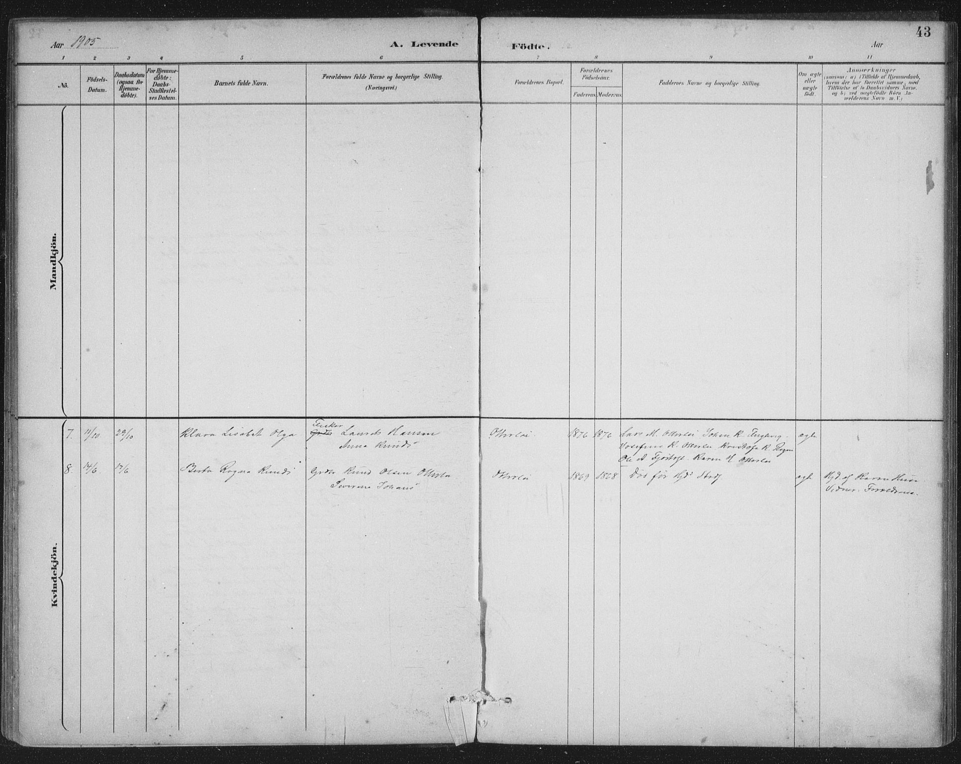 Ministerialprotokoller, klokkerbøker og fødselsregistre - Møre og Romsdal, AV/SAT-A-1454/538/L0522: Parish register (official) no. 538A01, 1884-1913, p. 43