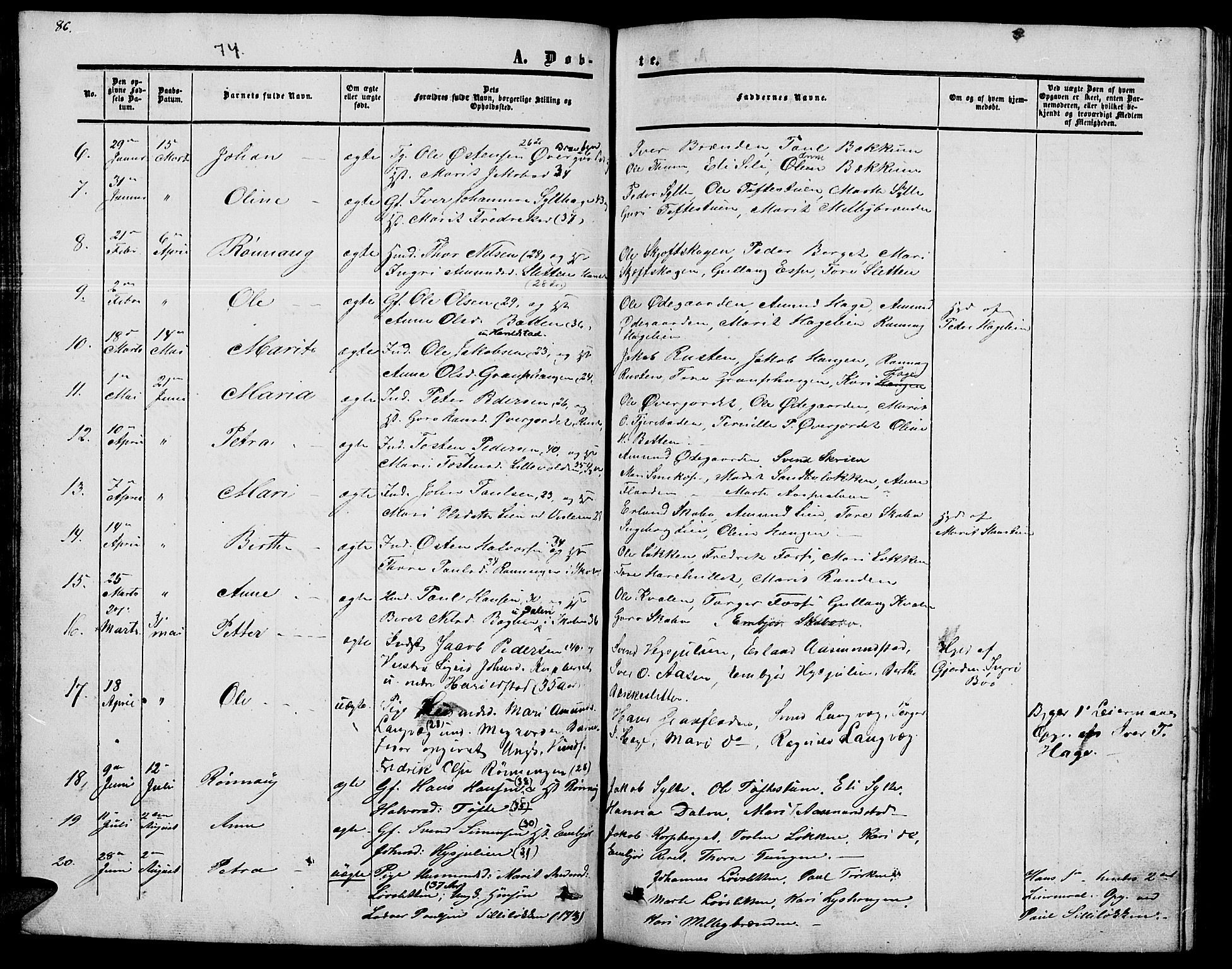 Nord-Fron prestekontor, SAH/PREST-080/H/Ha/Hab/L0002: Parish register (copy) no. 2, 1851-1883, p. 86