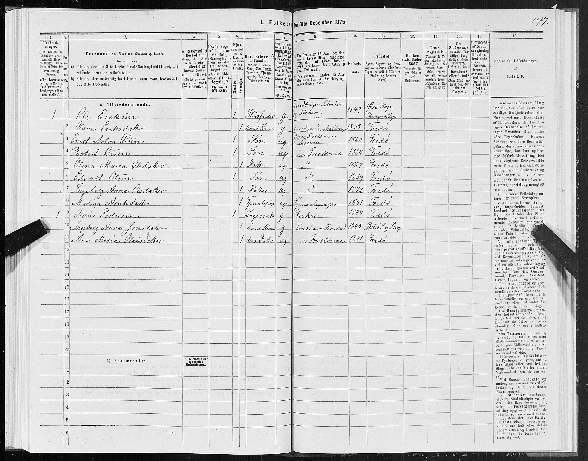 SAT, 1875 census for 1556L Kristiansund/Frei og Grip, 1875, p. 1147