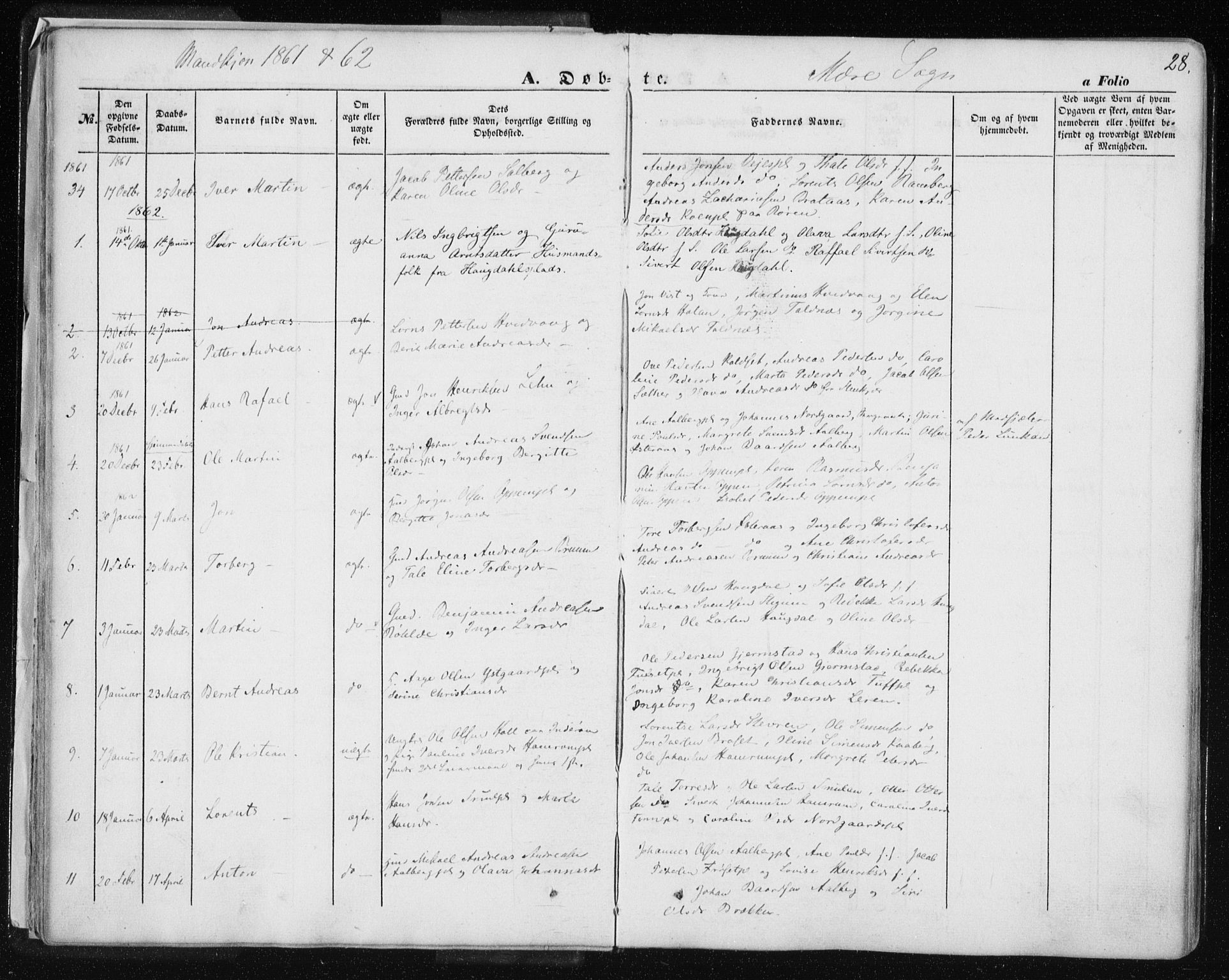 Ministerialprotokoller, klokkerbøker og fødselsregistre - Nord-Trøndelag, SAT/A-1458/735/L0342: Parish register (official) no. 735A07 /1, 1849-1862, p. 28