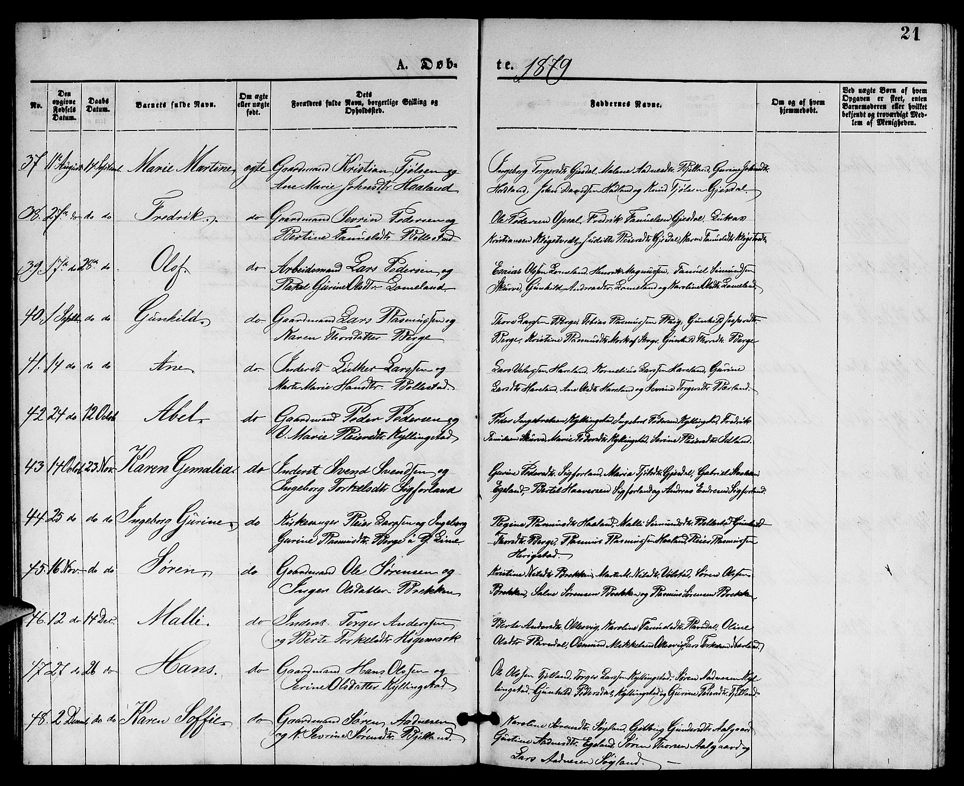 Lye sokneprestkontor, AV/SAST-A-101794/001/30BB/L0005: Parish register (copy) no. B 5, 1875-1886, p. 21