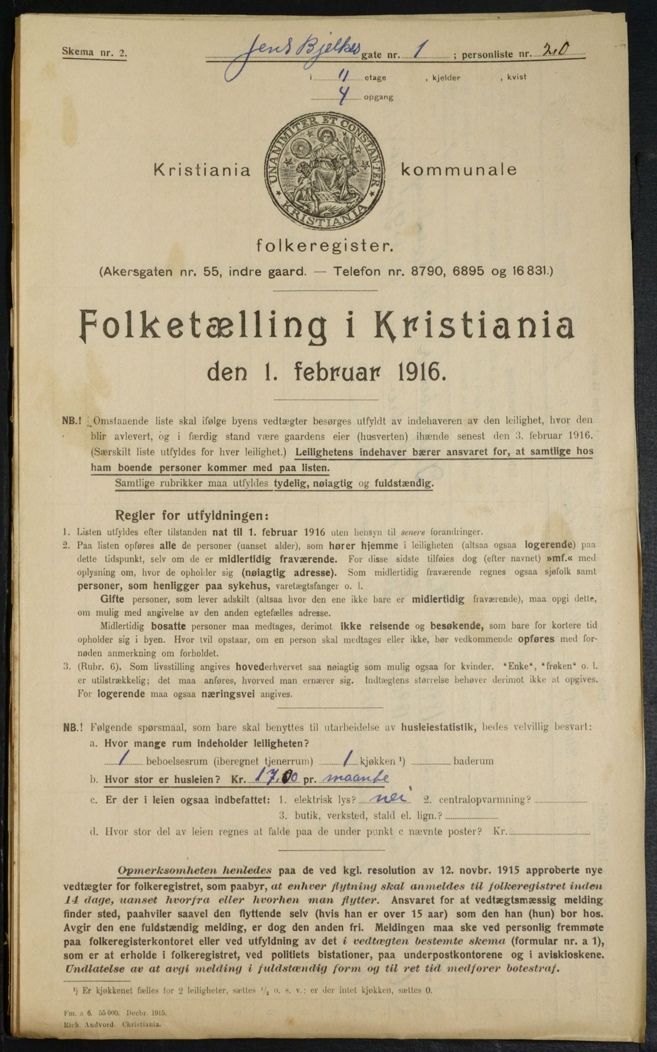 OBA, Municipal Census 1916 for Kristiania, 1916, p. 46532