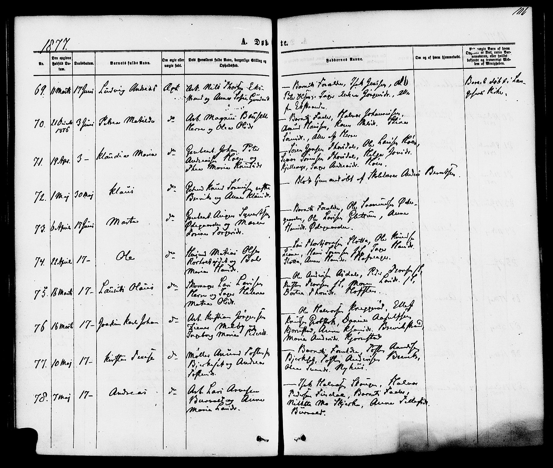 Bamble kirkebøker, SAKO/A-253/F/Fa/L0006: Parish register (official) no. I 6, 1869-1877, p. 106
