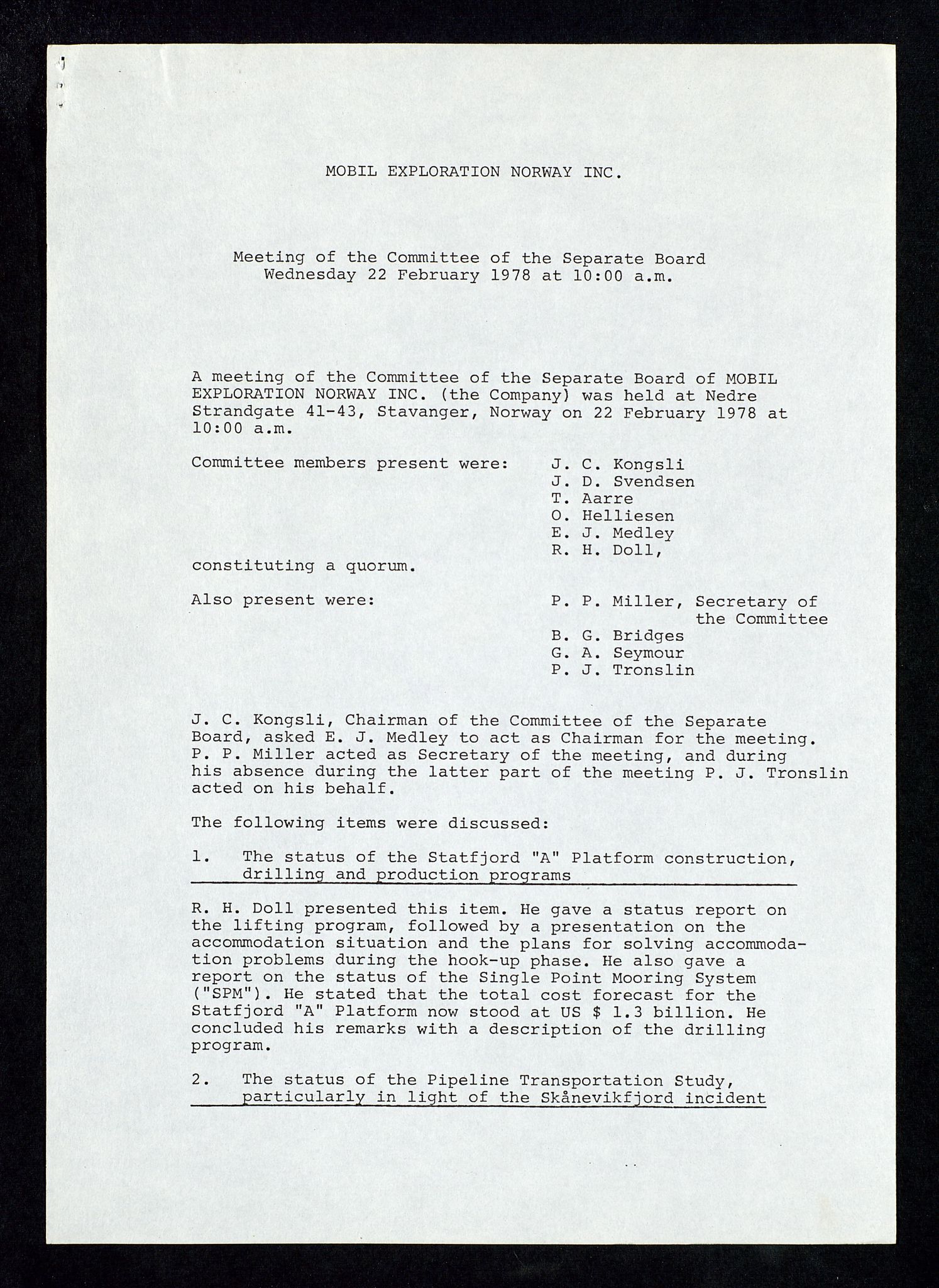 Pa 1578 - Mobil Exploration Norway Incorporated, AV/SAST-A-102024/4/D/Da/L0168: Sak og korrespondanse og styremøter, 1973-1986, p. 4