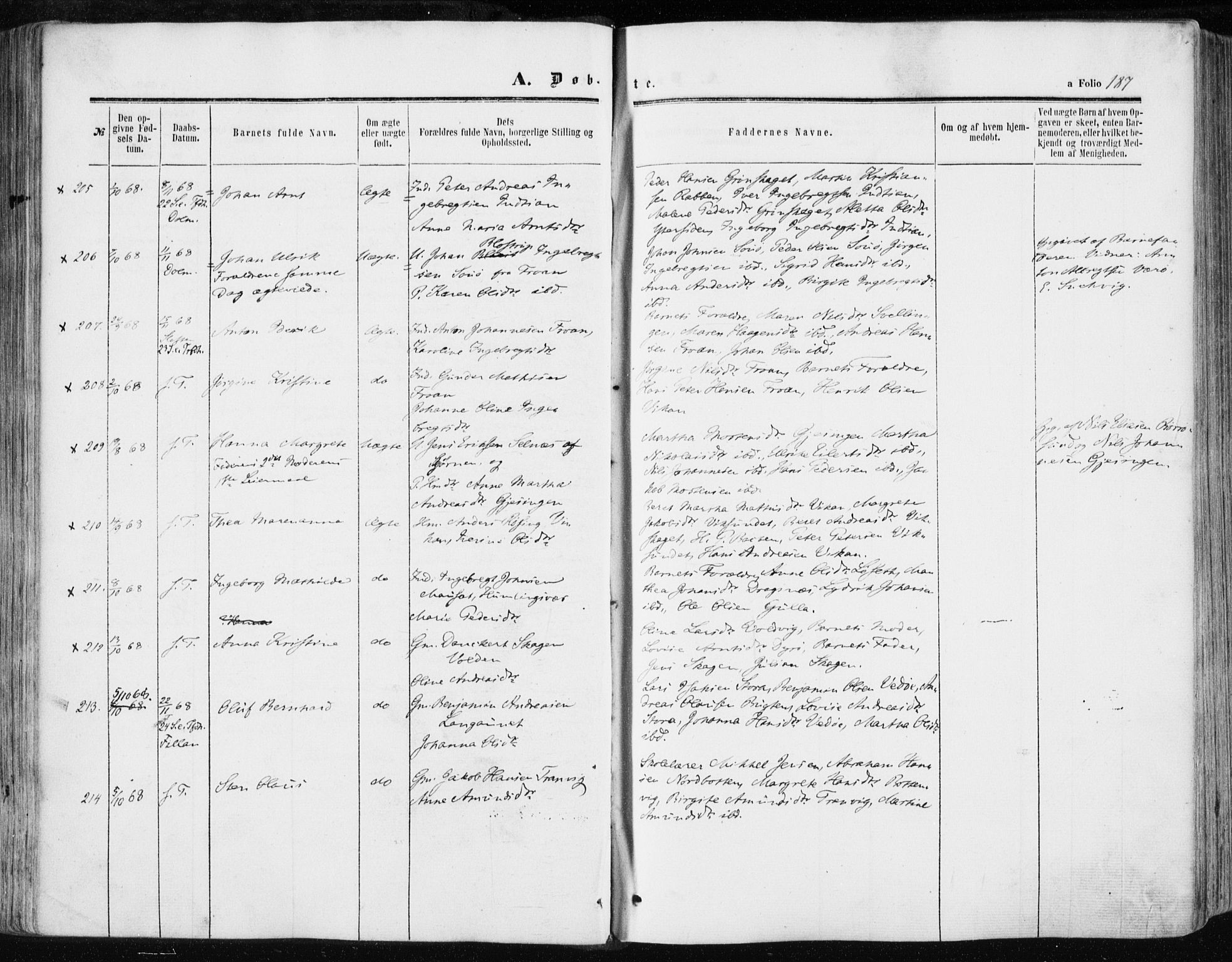 Ministerialprotokoller, klokkerbøker og fødselsregistre - Sør-Trøndelag, SAT/A-1456/634/L0531: Parish register (official) no. 634A07, 1861-1870, p. 187