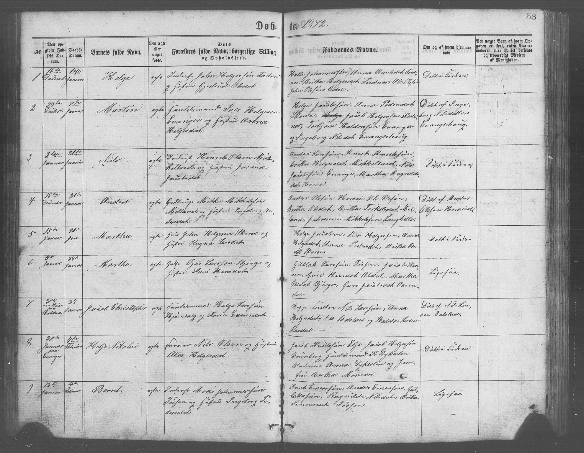 Evanger sokneprestembete, SAB/A-99924: Parish register (copy) no. A 2, 1863-1879, p. 53