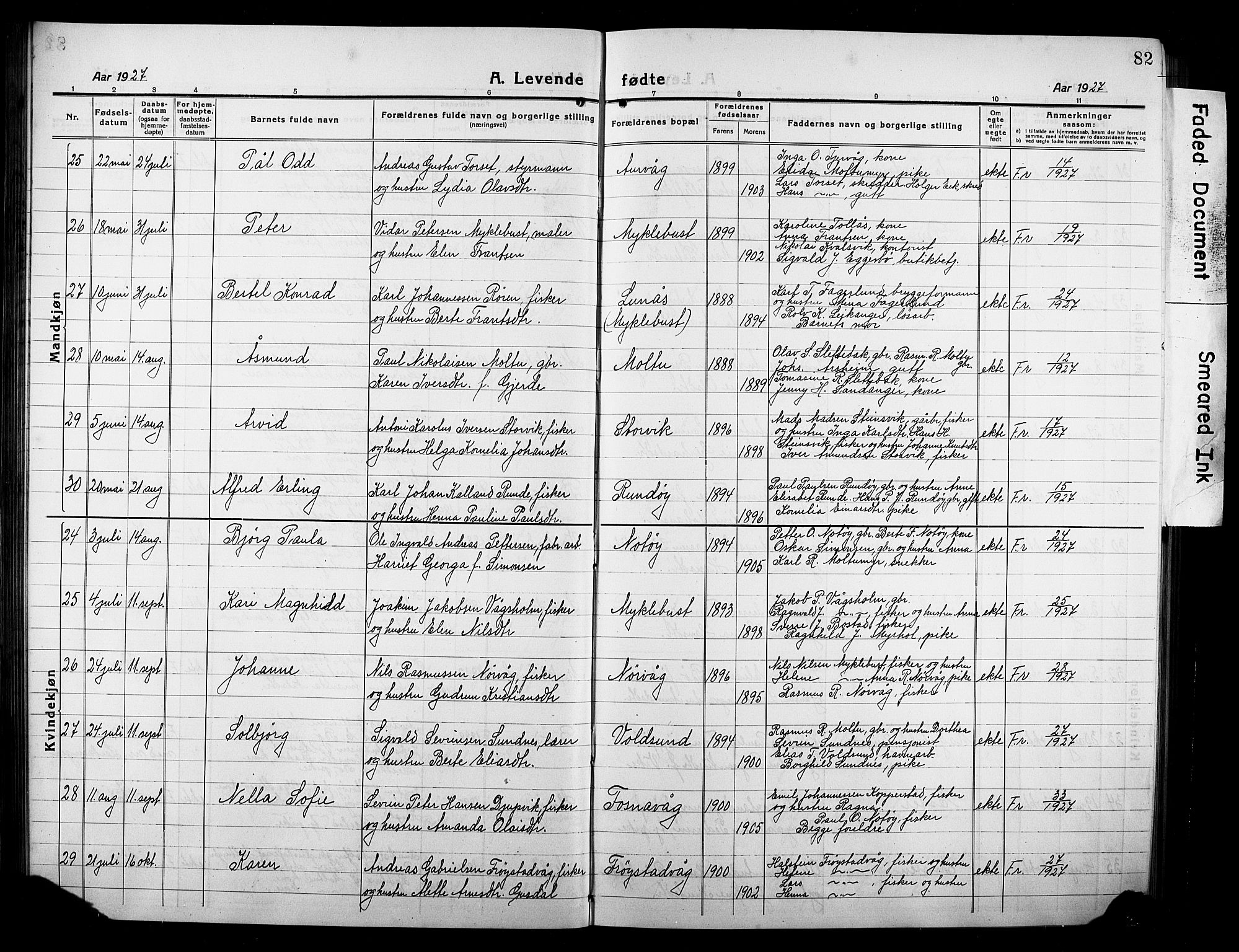 Ministerialprotokoller, klokkerbøker og fødselsregistre - Møre og Romsdal, AV/SAT-A-1454/507/L0084: Parish register (copy) no. 507C07, 1919-1932, p. 82