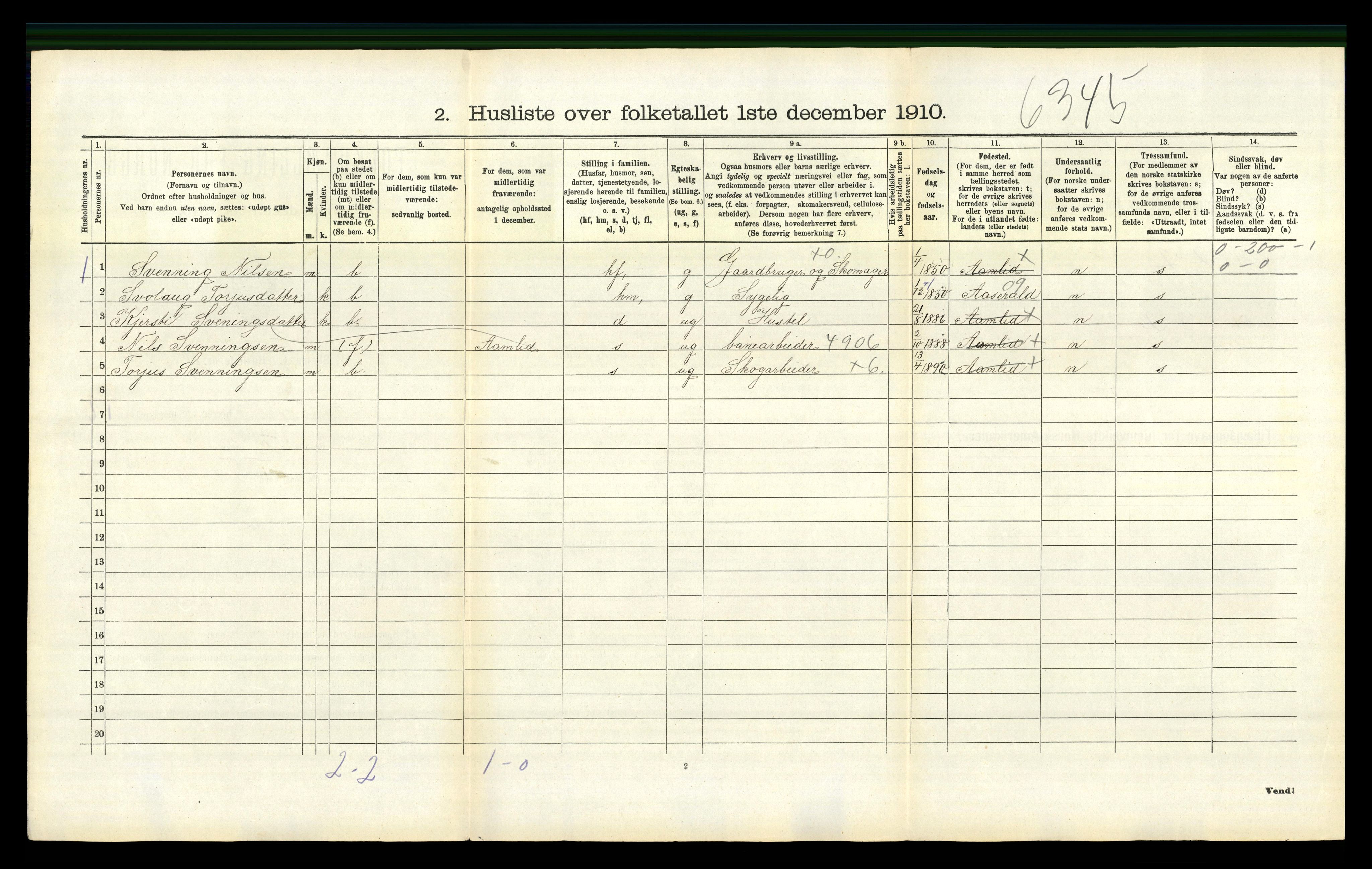 RA, 1910 census for Åmli, 1910, p. 384