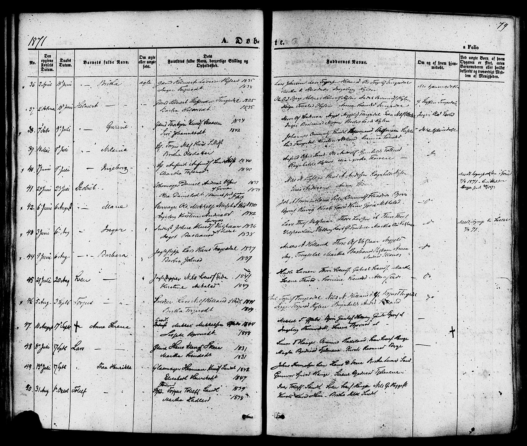 Sand sokneprestkontor, SAST/A-101848/01/III/L0003: Parish register (official) no. A 3, 1854-1879, p. 79