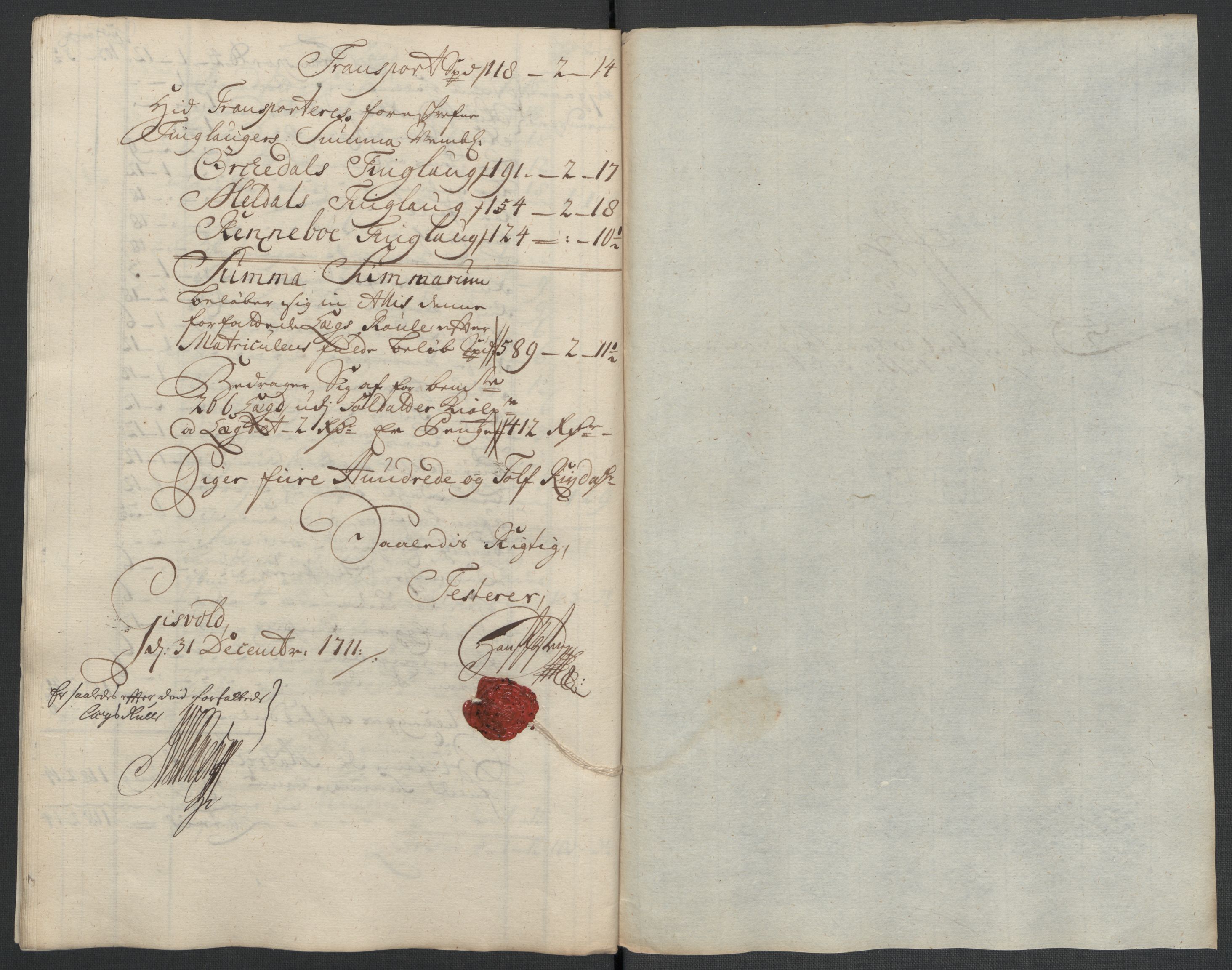 Rentekammeret inntil 1814, Reviderte regnskaper, Fogderegnskap, AV/RA-EA-4092/R60/L3961: Fogderegnskap Orkdal og Gauldal, 1711, p. 115