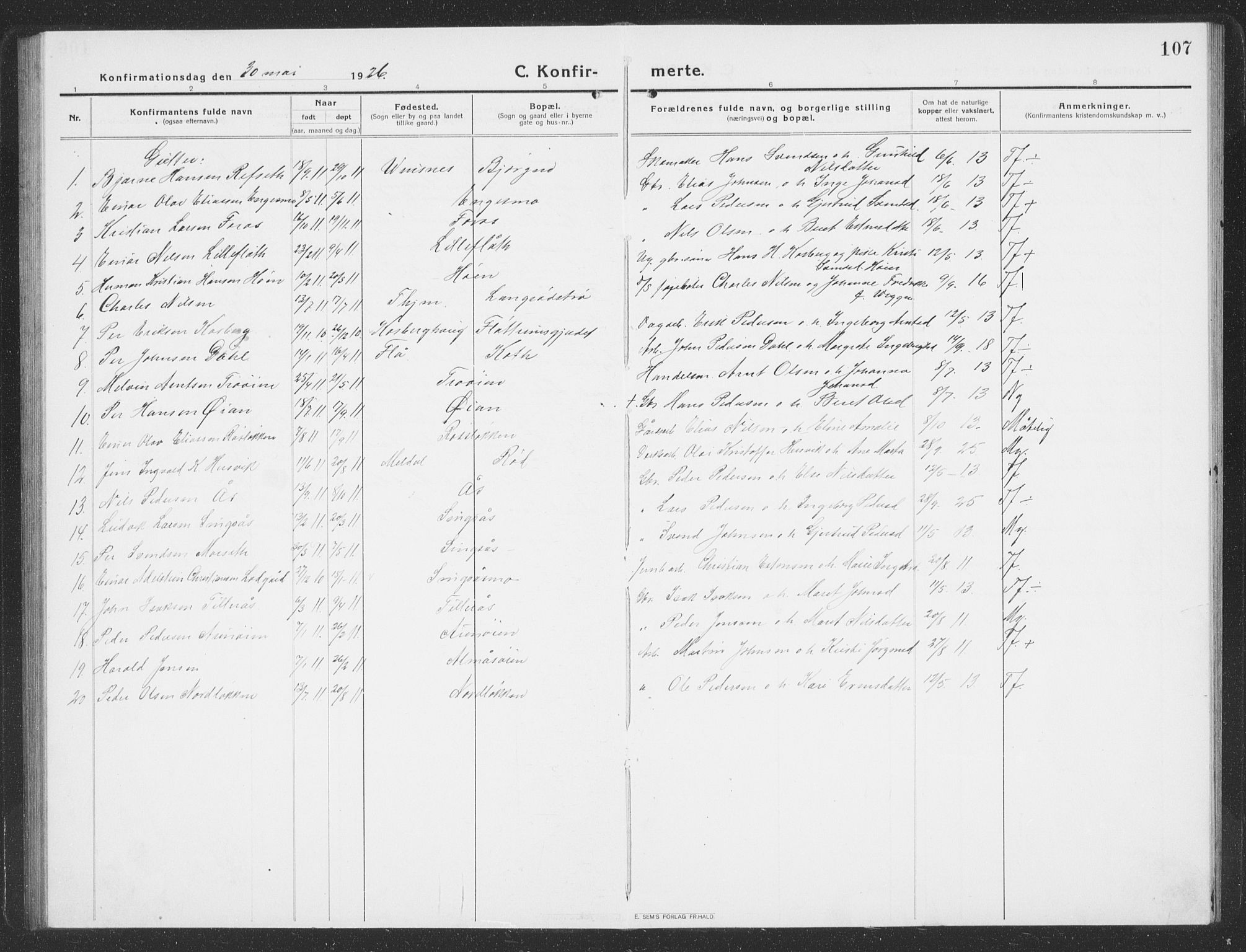 Ministerialprotokoller, klokkerbøker og fødselsregistre - Sør-Trøndelag, SAT/A-1456/688/L1030: Parish register (copy) no. 688C05, 1916-1939, p. 107