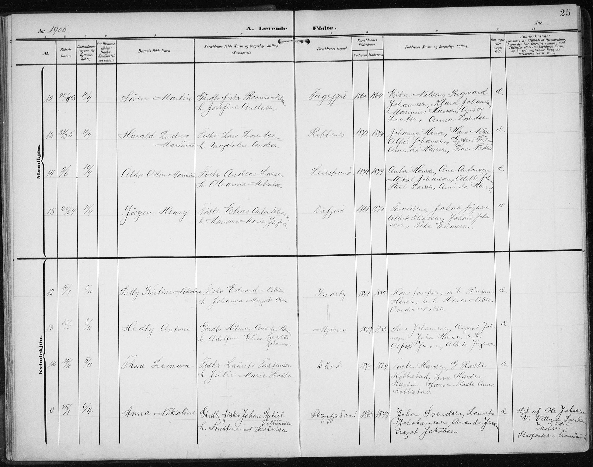 Karlsøy sokneprestembete, AV/SATØ-S-1299/H/Ha/Haa/L0013kirke: Parish register (official) no. 13, 1902-1916, p. 25