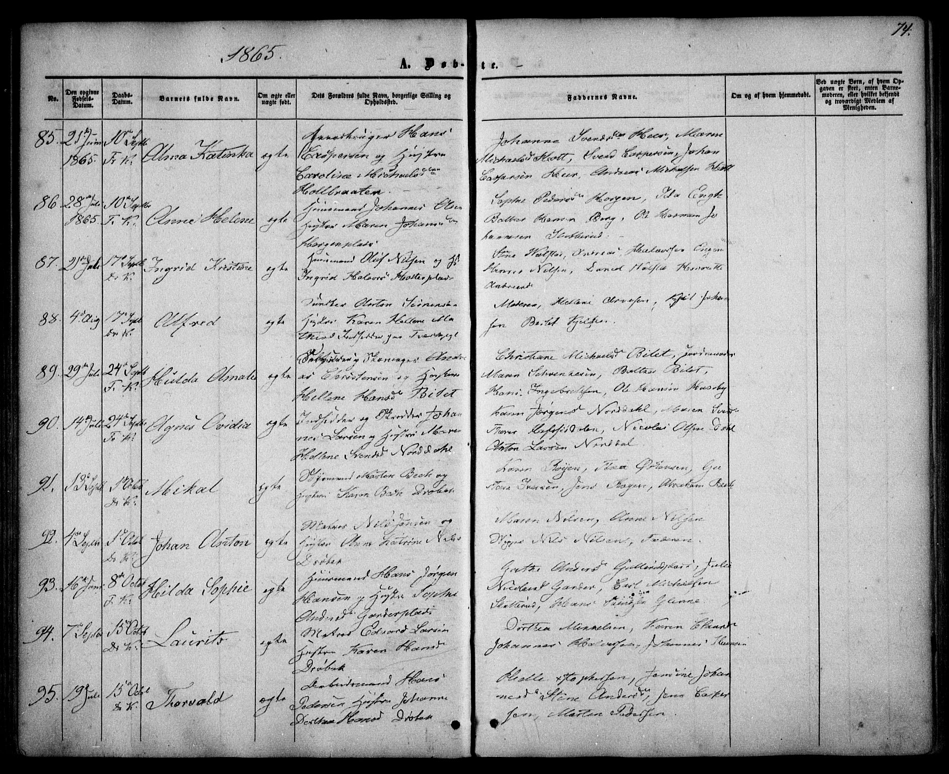 Drøbak prestekontor Kirkebøker, SAO/A-10142a/F/Fa/L0002: Parish register (official) no. I 2, 1858-1870, p. 74