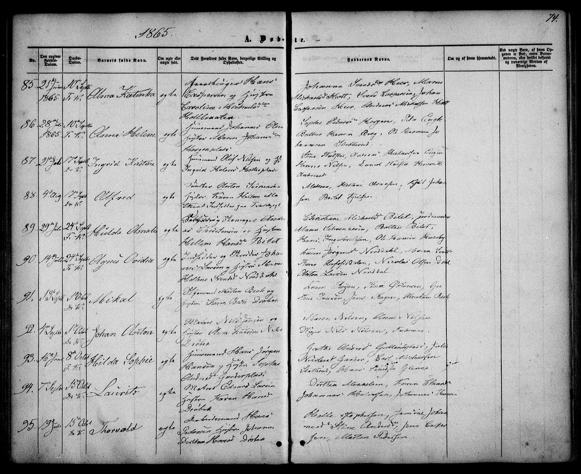 Drøbak prestekontor Kirkebøker, AV/SAO-A-10142a/F/Fa/L0002: Parish register (official) no. I 2, 1858-1870, p. 74