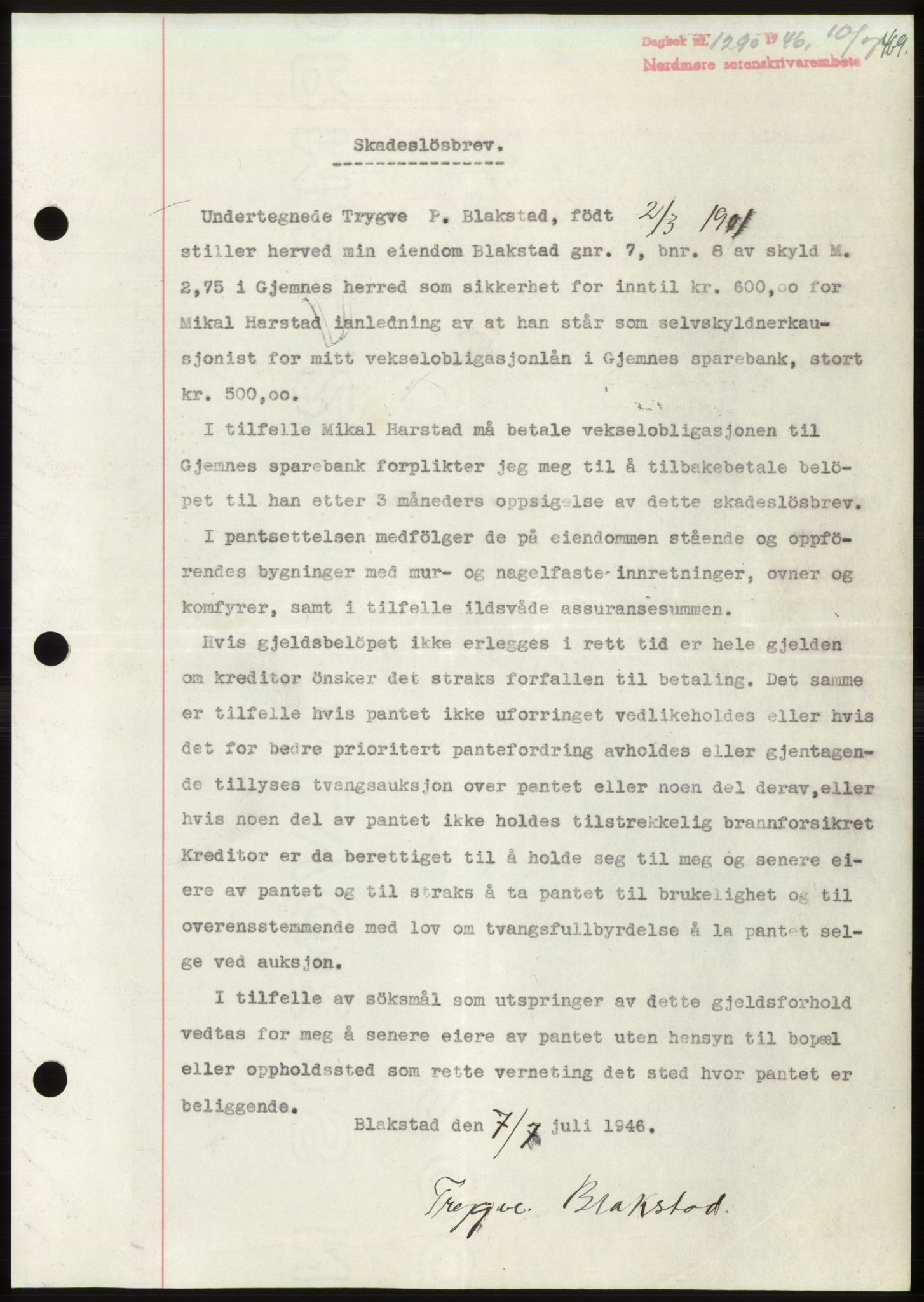 Nordmøre sorenskriveri, AV/SAT-A-4132/1/2/2Ca: Mortgage book no. B94, 1946-1946, Diary no: : 1295/1946