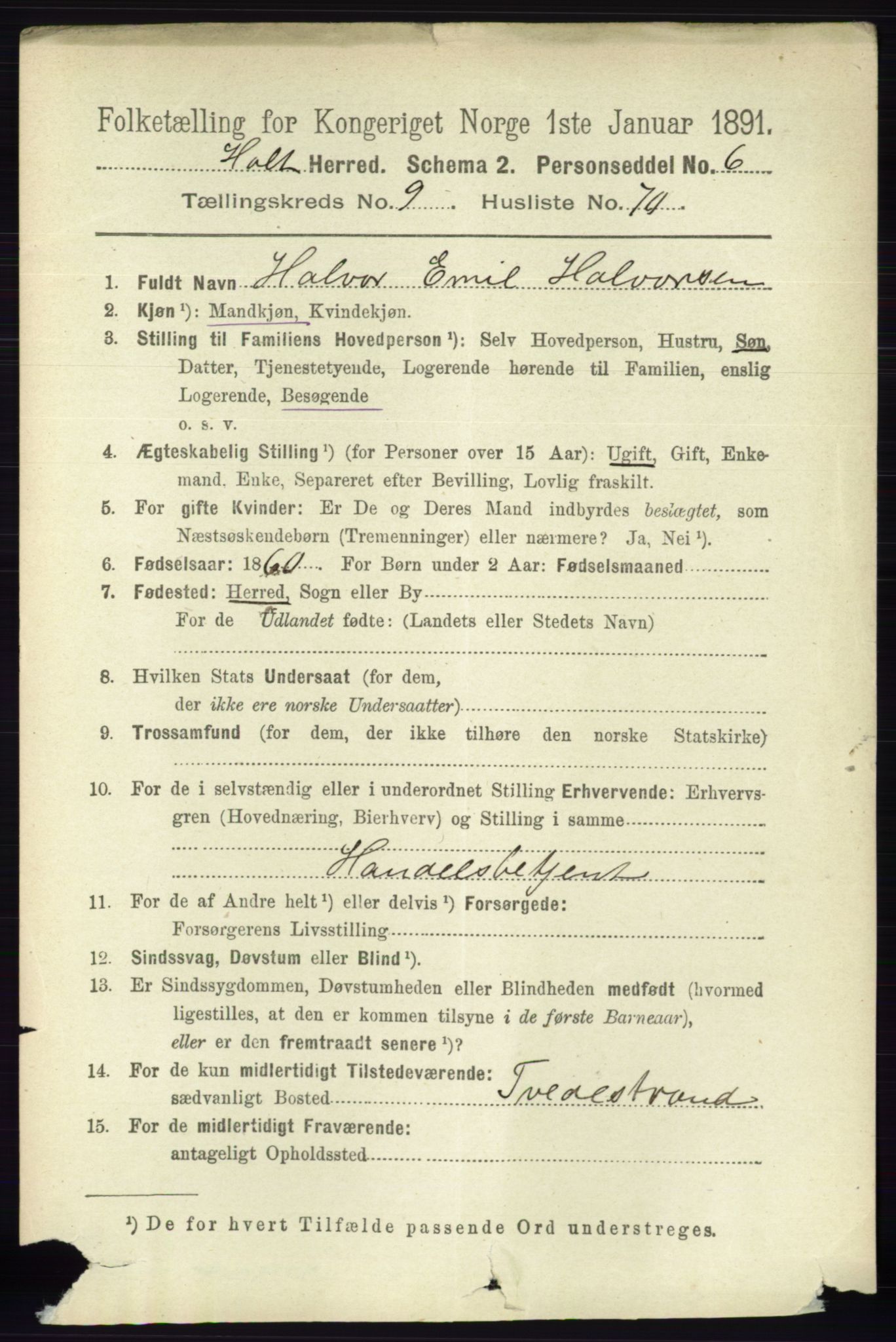 RA, 1891 census for 0914 Holt, 1891, p. 4364