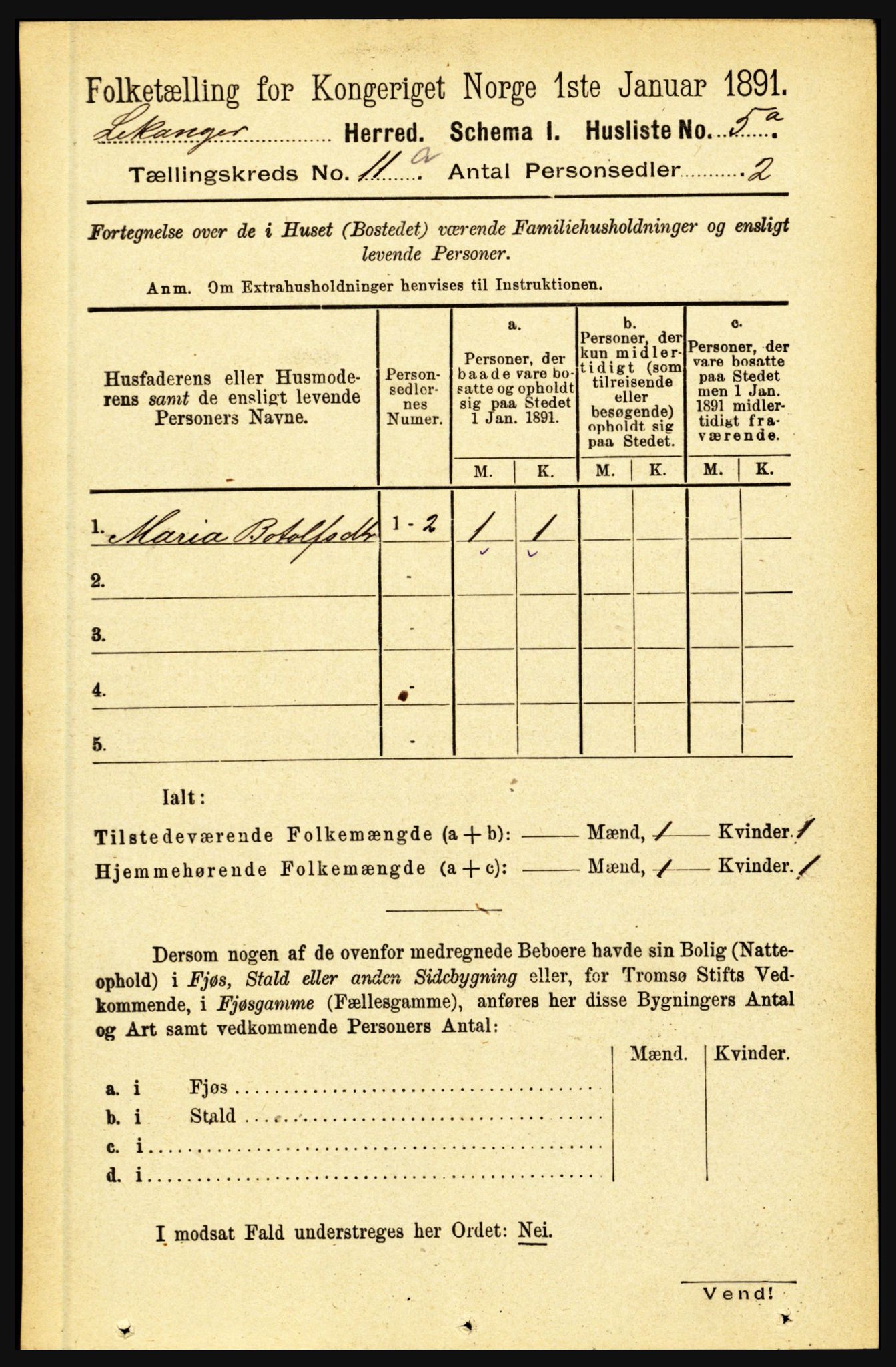 RA, 1891 census for 1419 Leikanger, 1891, p. 1944