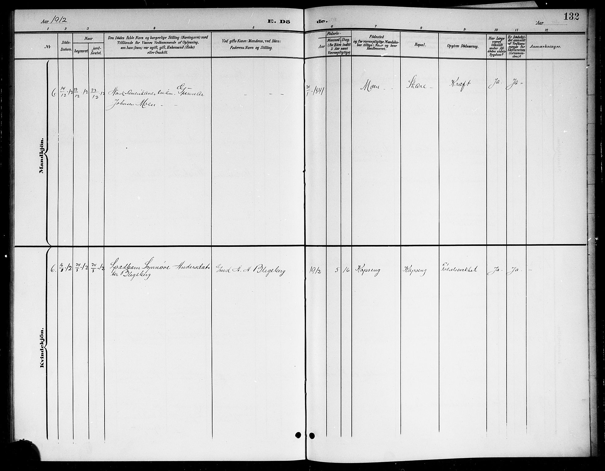 Sigdal kirkebøker, SAKO/A-245/G/Gb/L0003: Parish register (copy) no. II 3, 1901-1916, p. 132
