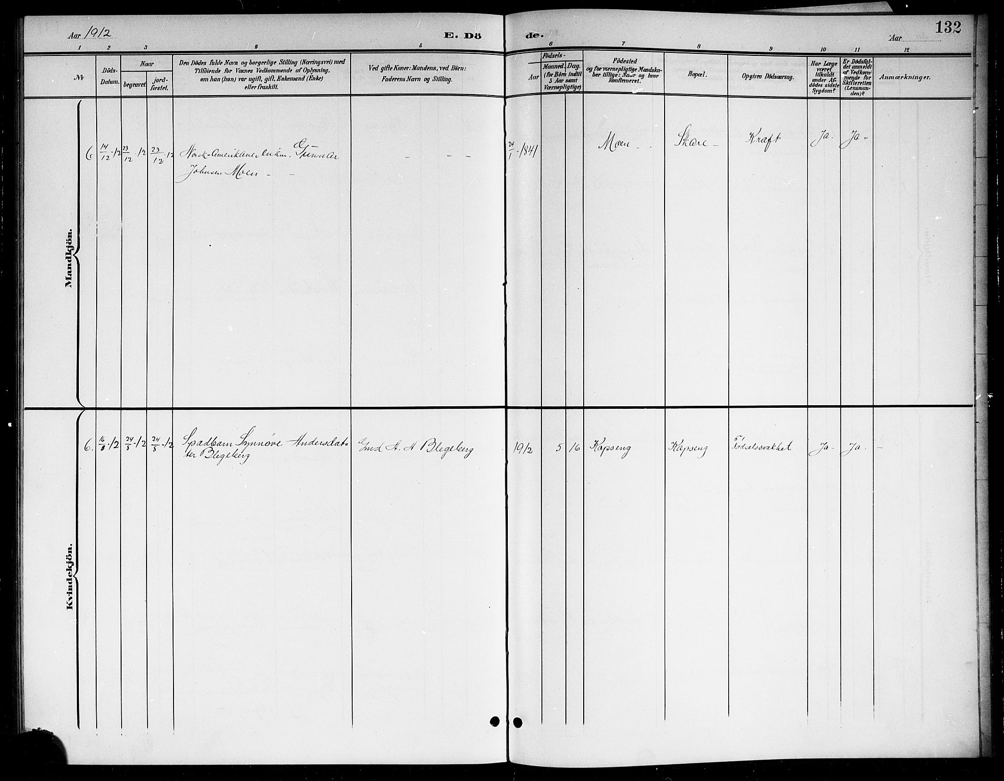 Sigdal kirkebøker, AV/SAKO-A-245/G/Gb/L0003: Parish register (copy) no. II 3, 1901-1916, p. 132