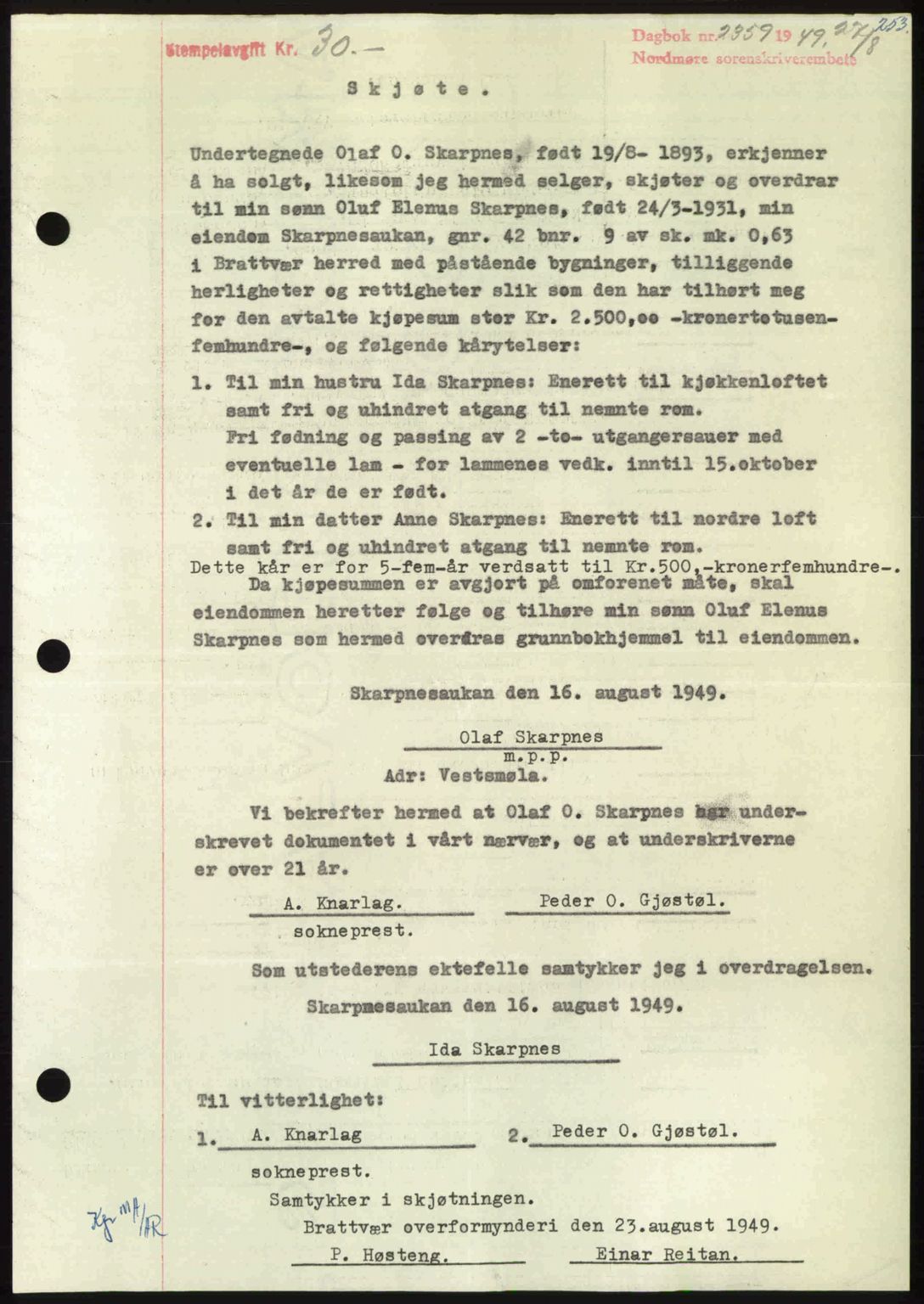 Nordmøre sorenskriveri, AV/SAT-A-4132/1/2/2Ca: Mortgage book no. A112, 1949-1949, Diary no: : 2359/1949