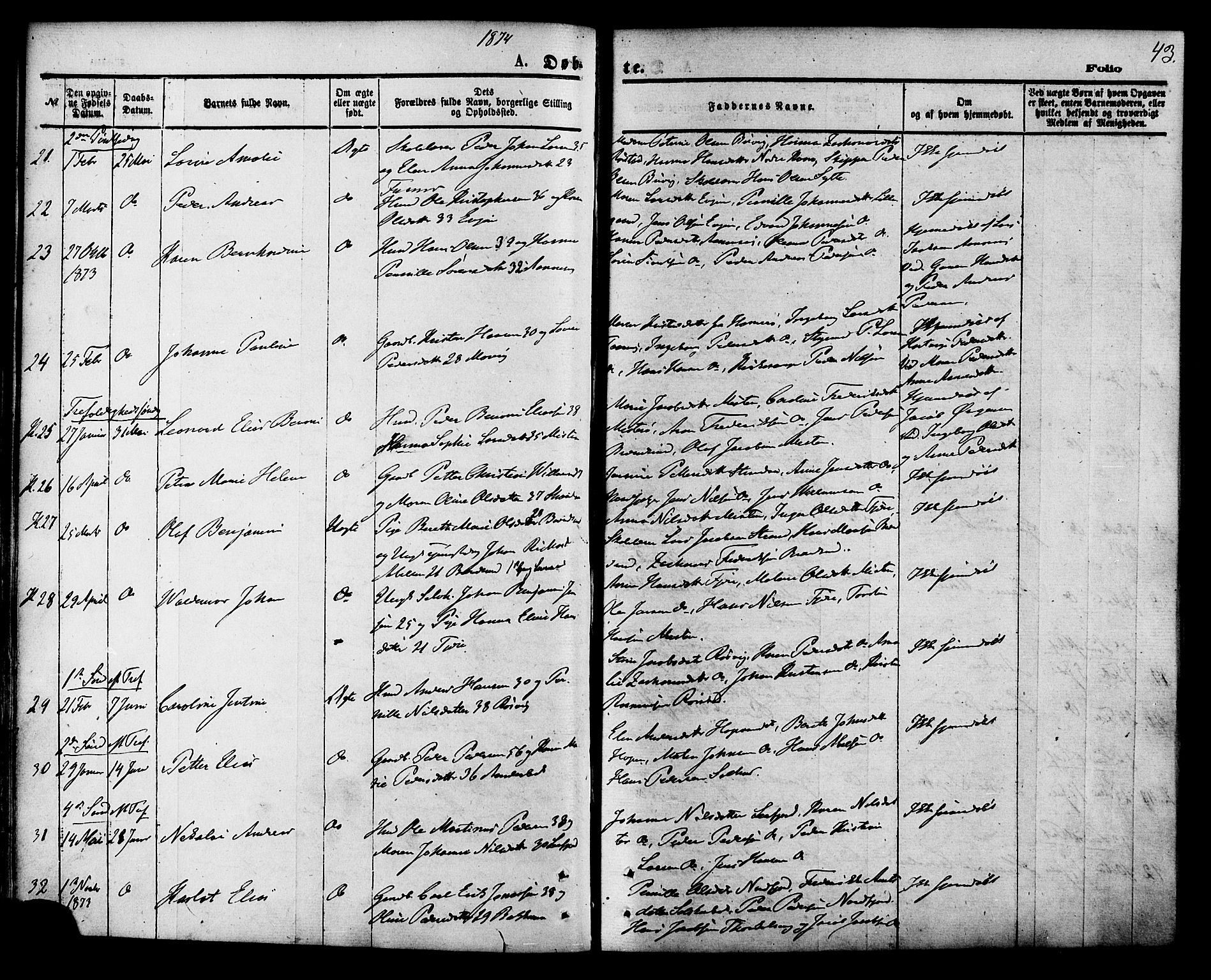 Ministerialprotokoller, klokkerbøker og fødselsregistre - Nordland, AV/SAT-A-1459/853/L0771: Parish register (official) no. 853A10, 1870-1881, p. 43