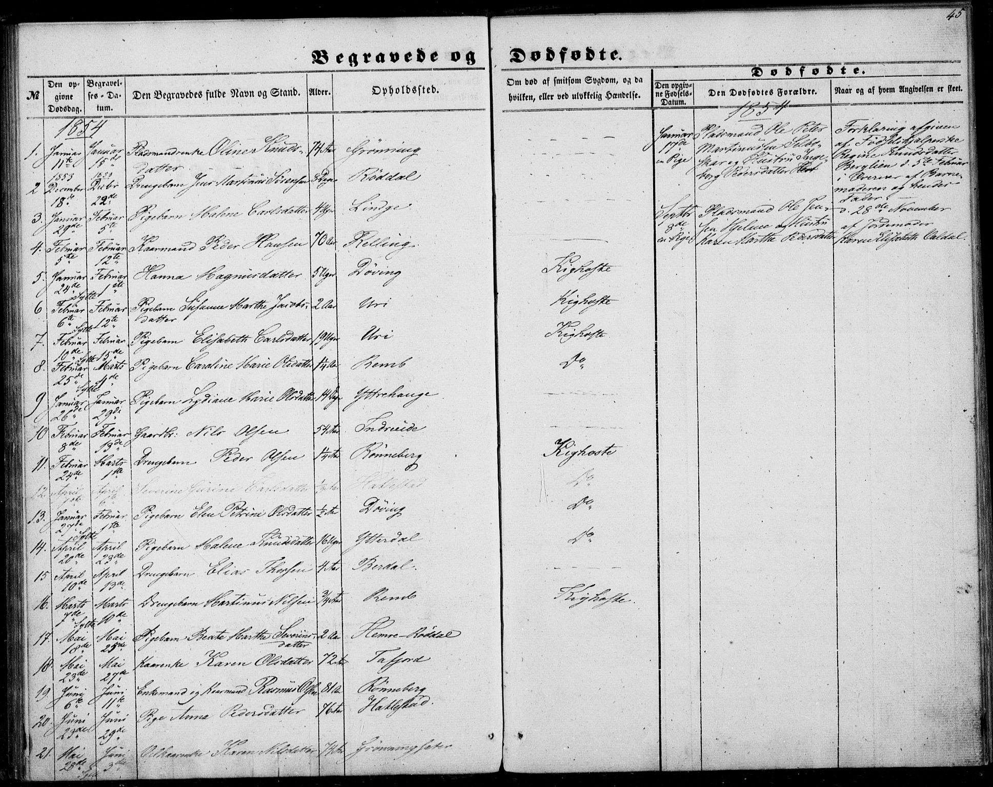 Ministerialprotokoller, klokkerbøker og fødselsregistre - Møre og Romsdal, SAT/A-1454/519/L0251: Parish register (official) no. 519A10, 1854-1868, p. 45