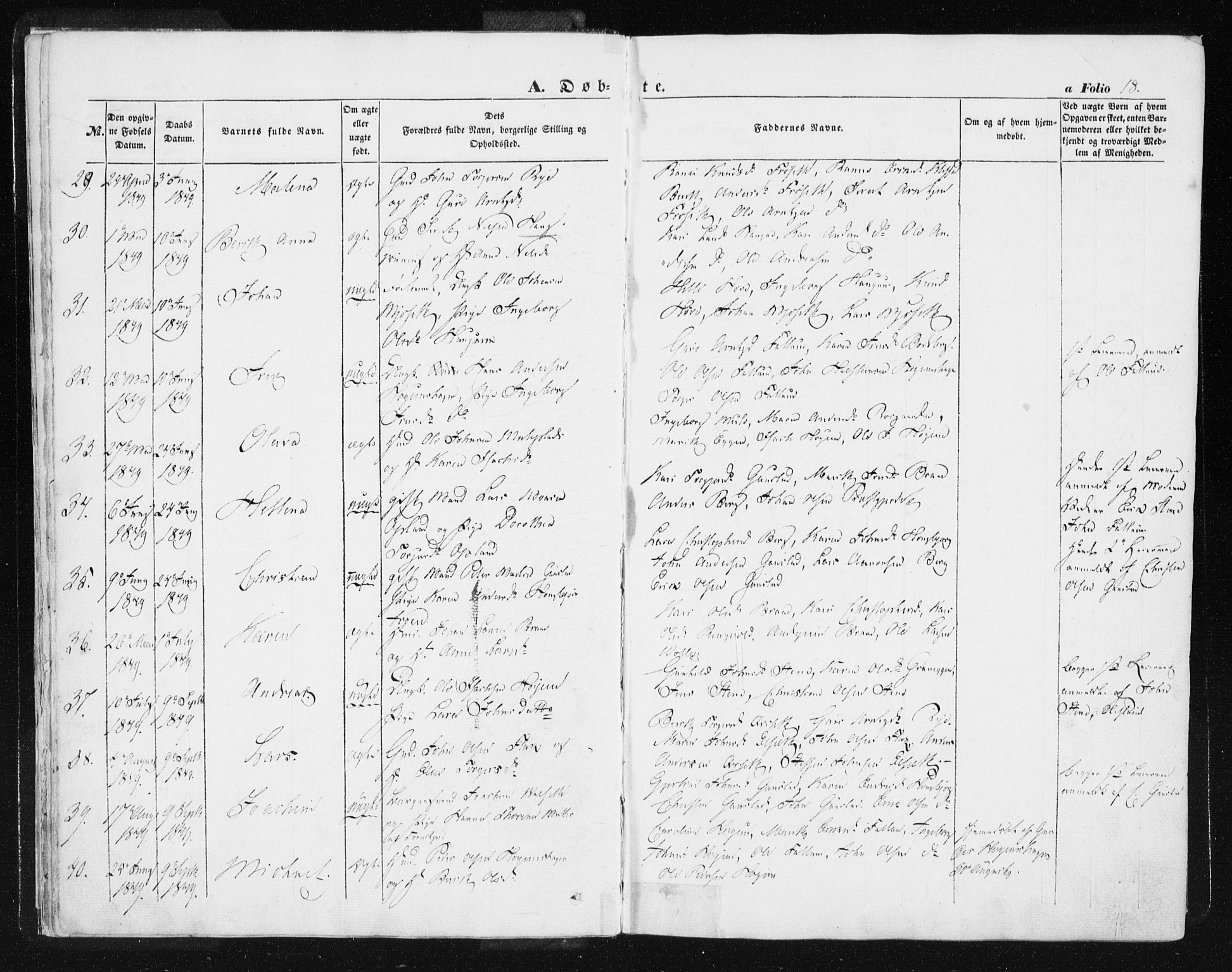 Ministerialprotokoller, klokkerbøker og fødselsregistre - Sør-Trøndelag, SAT/A-1456/612/L0376: Parish register (official) no. 612A08, 1846-1859, p. 18
