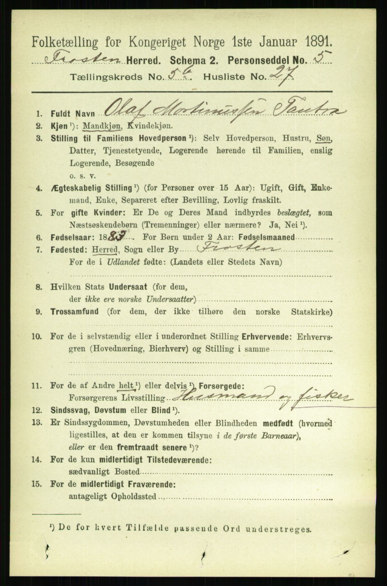 RA, 1891 census for 1717 Frosta, 1891, p. 3480