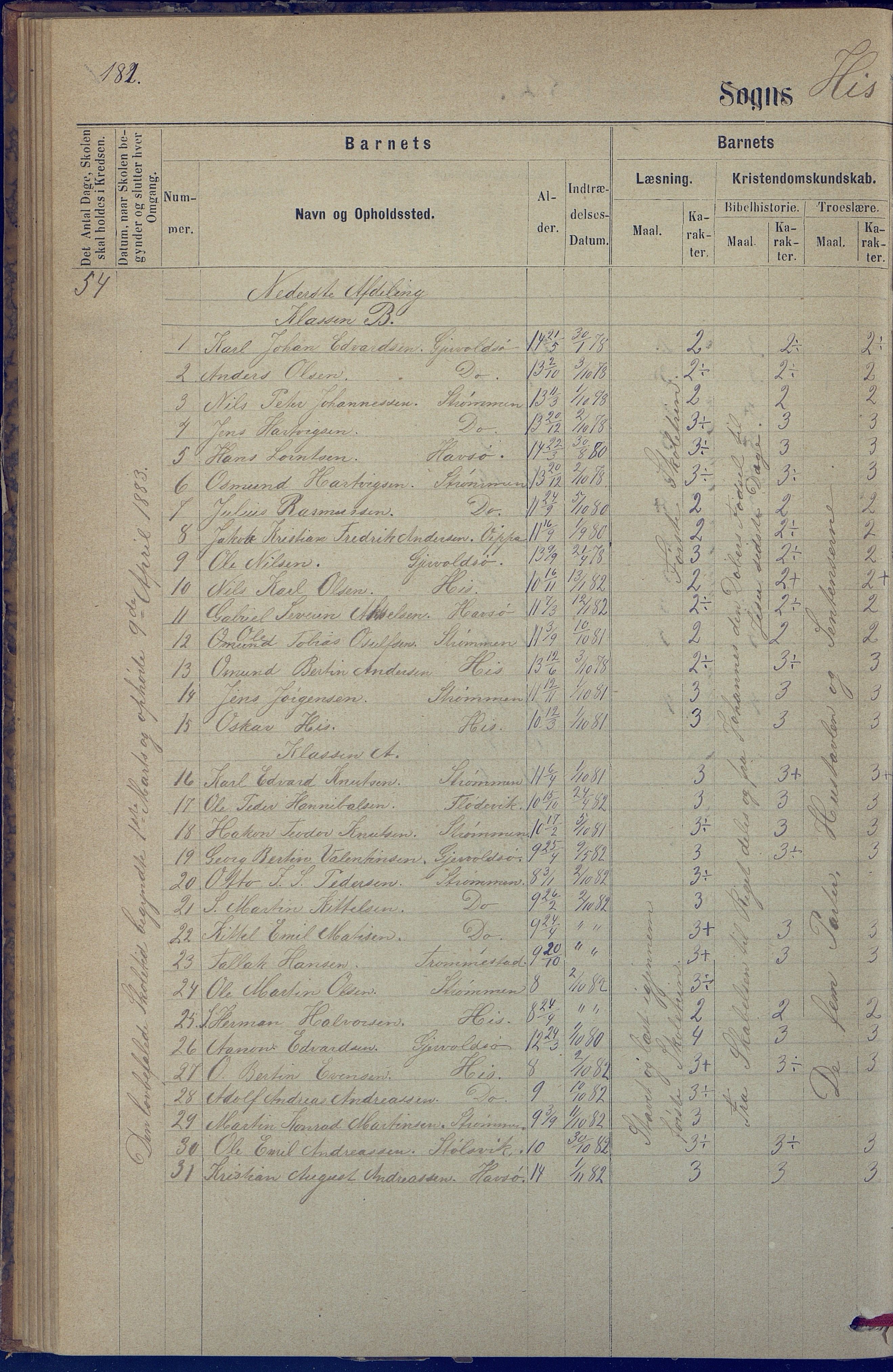 Hisøy kommune frem til 1991, AAKS/KA0922-PK/31/L0005: Skoleprotokoll, 1877-1892, p. 181