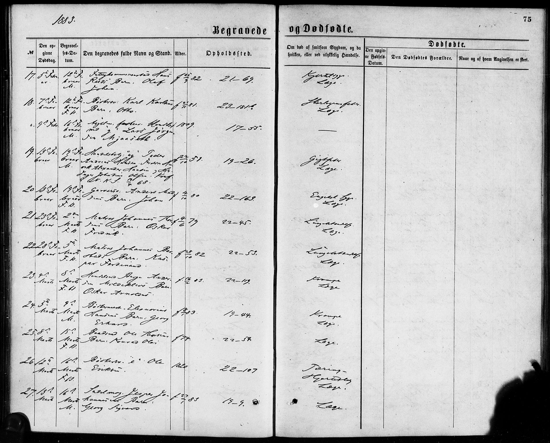 Korskirken sokneprestembete, AV/SAB-A-76101/H/Haa/L0046: Parish register (official) no. E 4, 1875-1883, p. 75