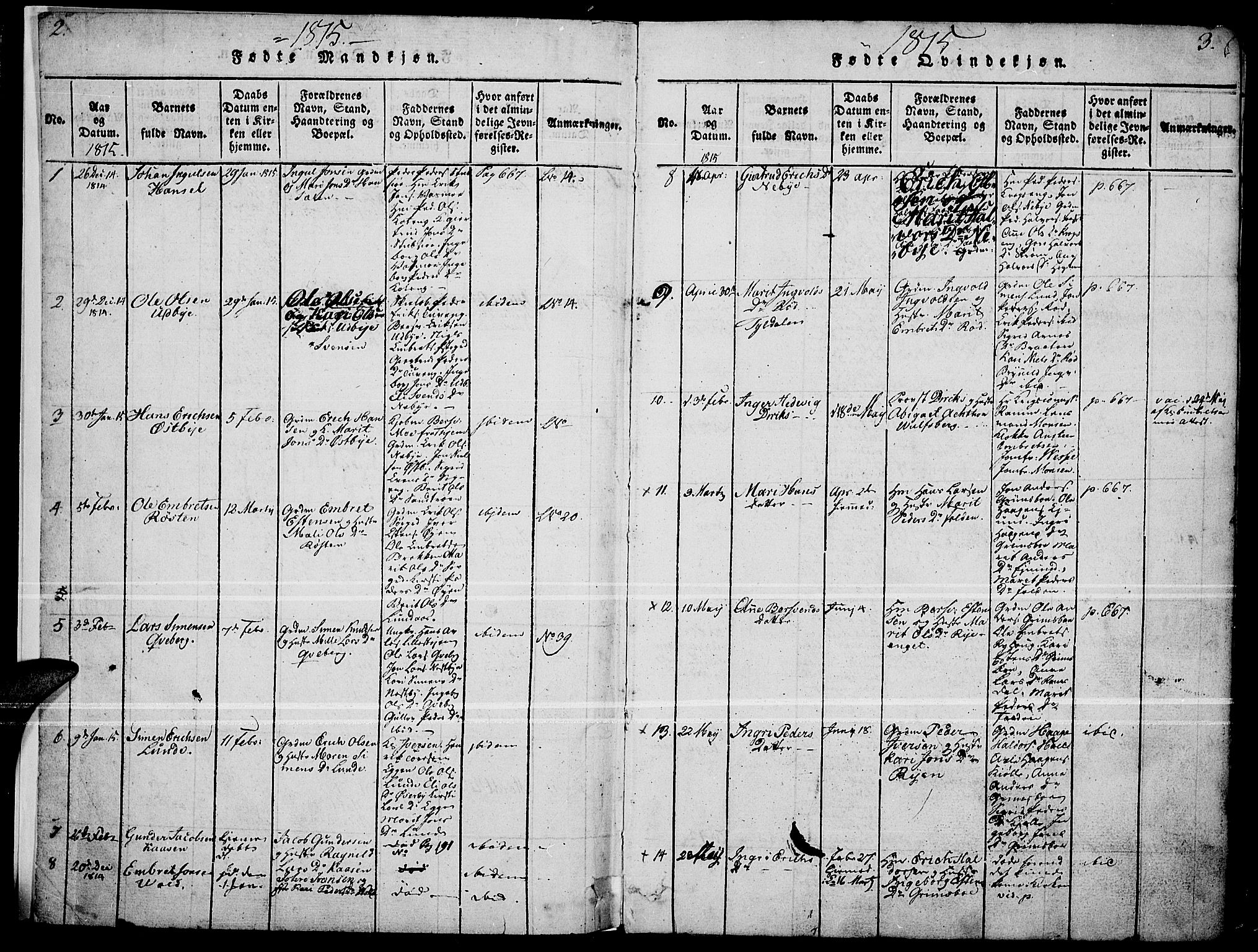 Tynset prestekontor, SAH/PREST-058/H/Ha/Haa/L0018: Parish register (official) no. 18, 1815-1829, p. 2-3