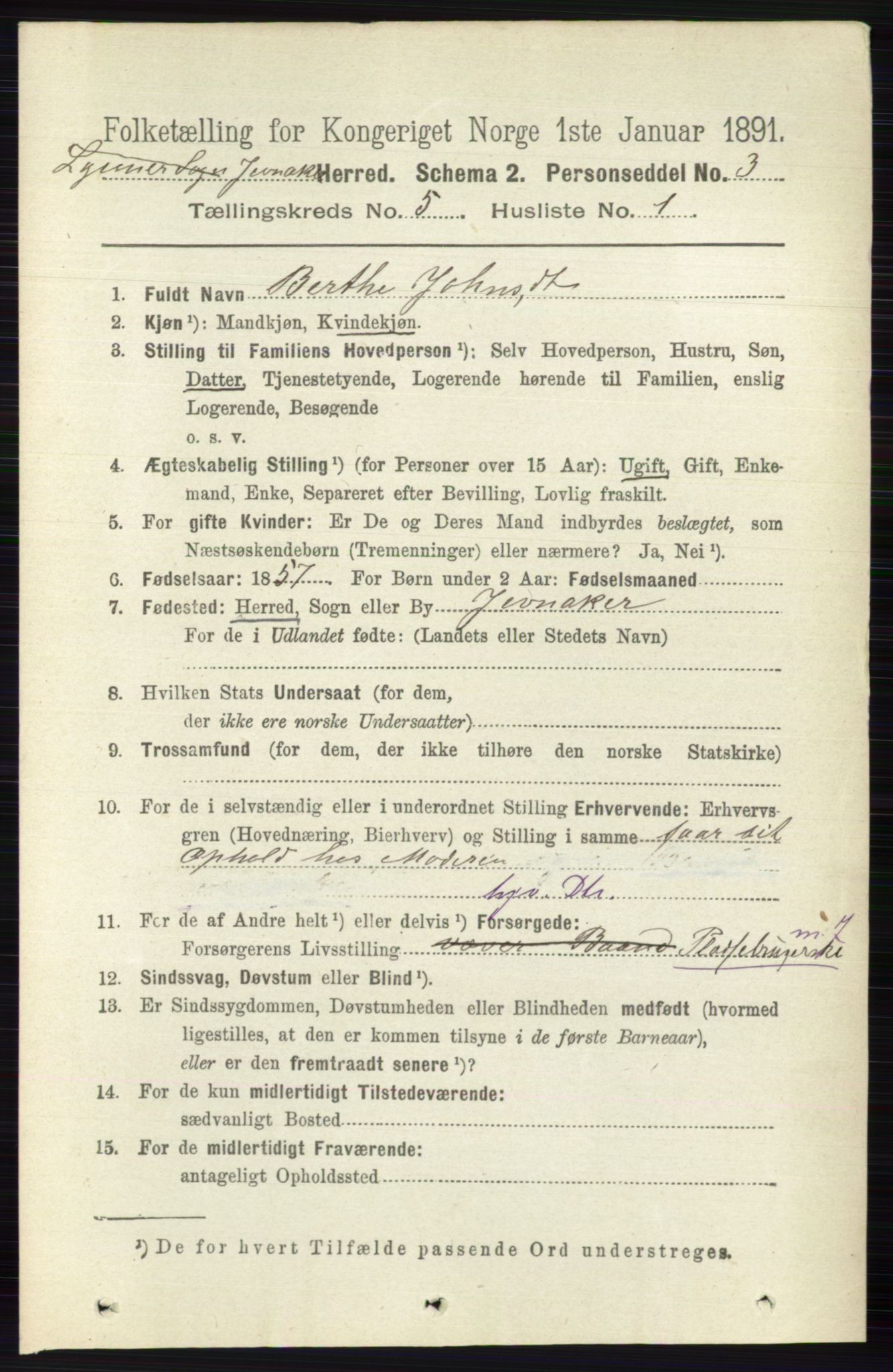 RA, 1891 census for 0532 Jevnaker, 1891, p. 2434