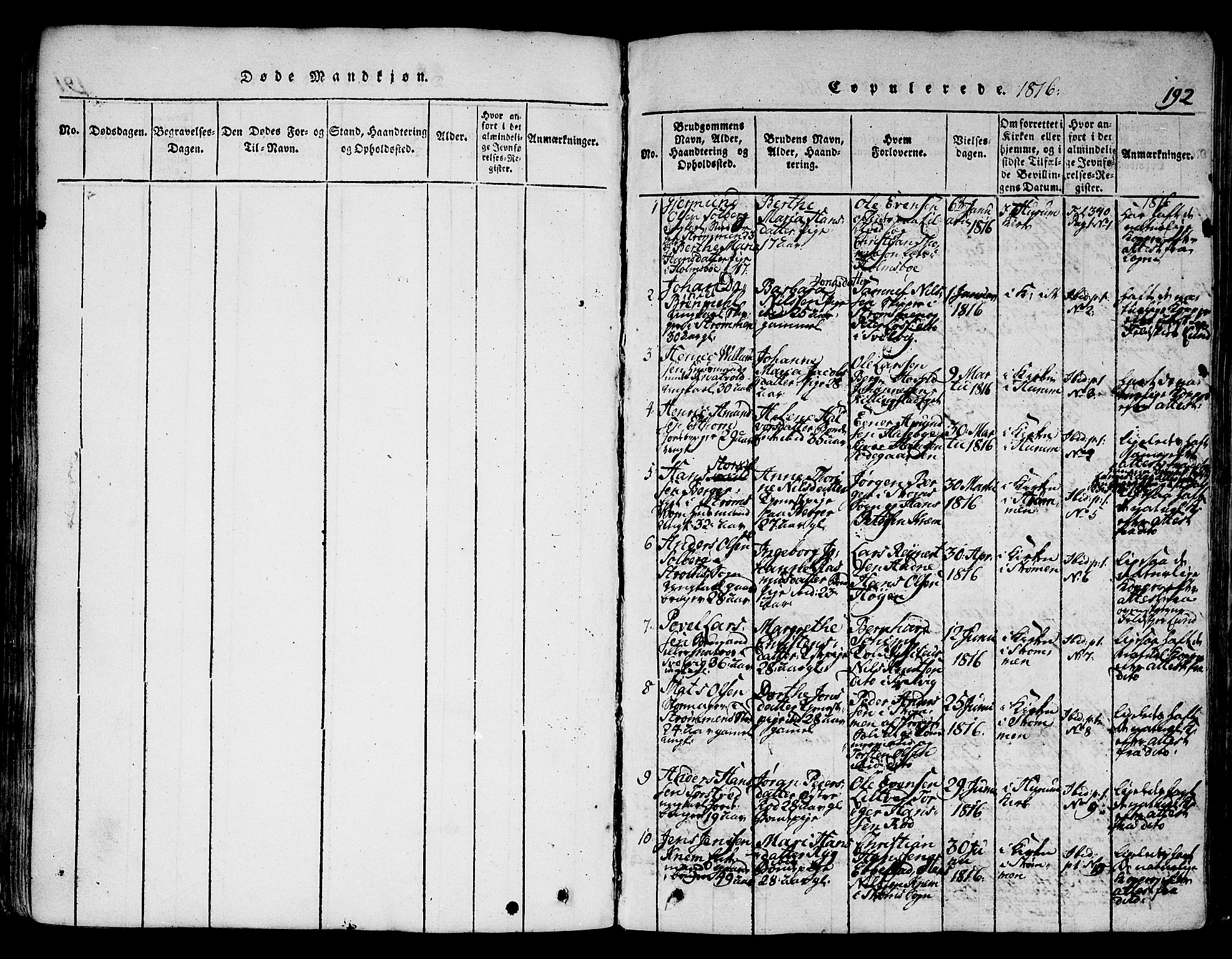 Hurum kirkebøker, SAKO/A-229/F/Fa/L0009: Parish register (official) no. 9, 1816-1826, p. 192