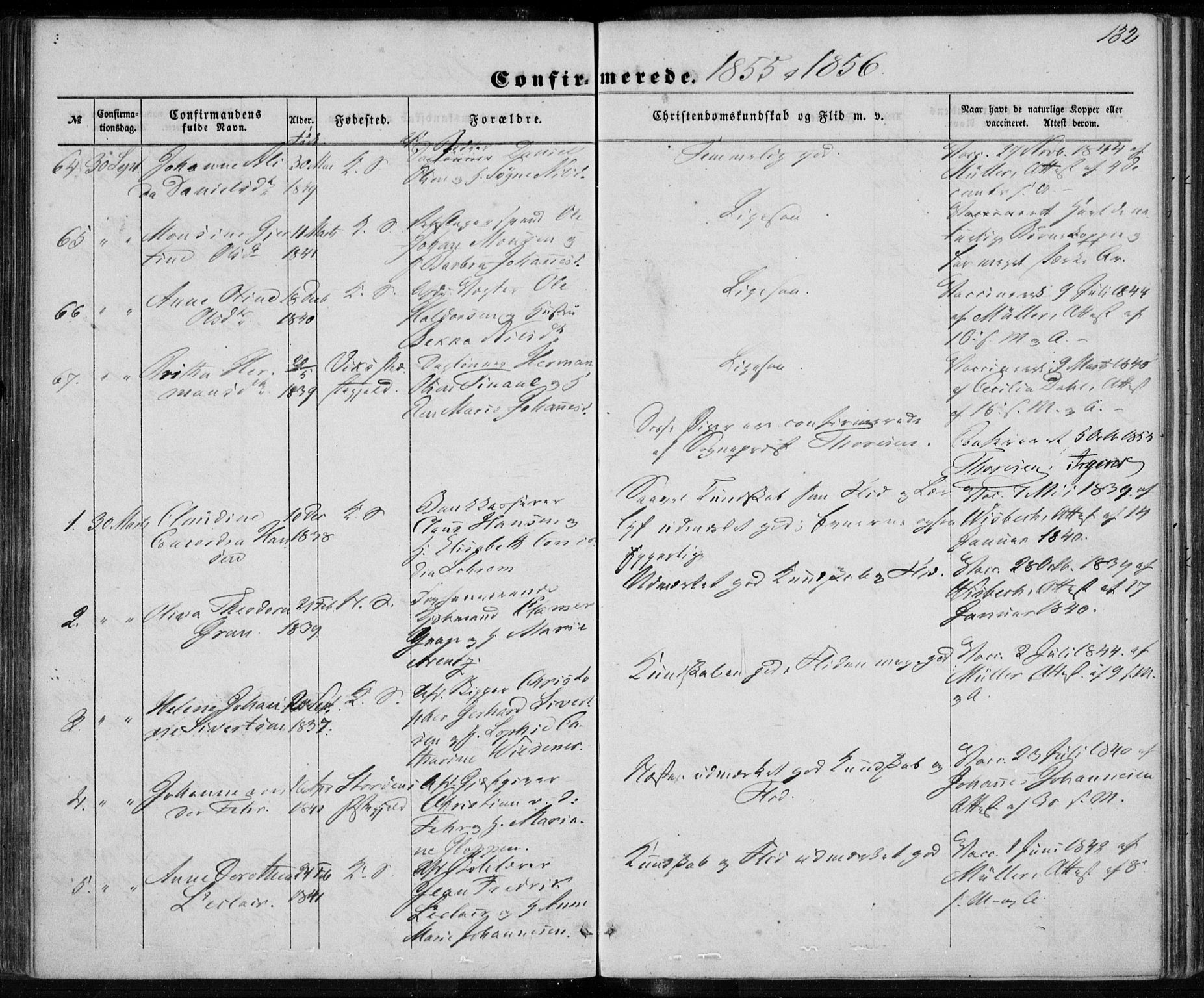 Korskirken sokneprestembete, SAB/A-76101/H/Haa/L0027: Parish register (official) no. C 3, 1854-1868, p. 132