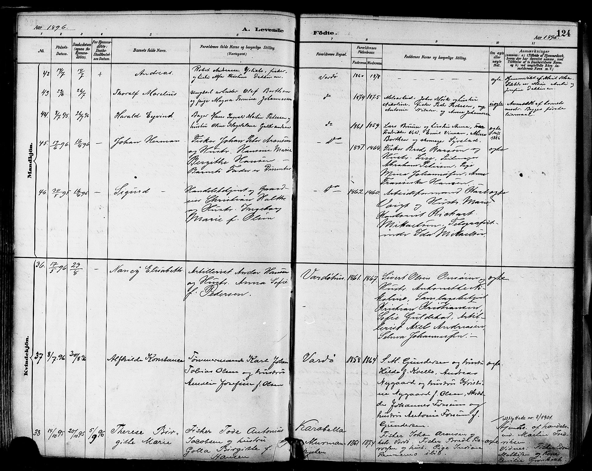 Vardø sokneprestkontor, SATØ/S-1332/H/Ha/L0007kirke: Parish register (official) no. 7, 1886-1897, p. 124