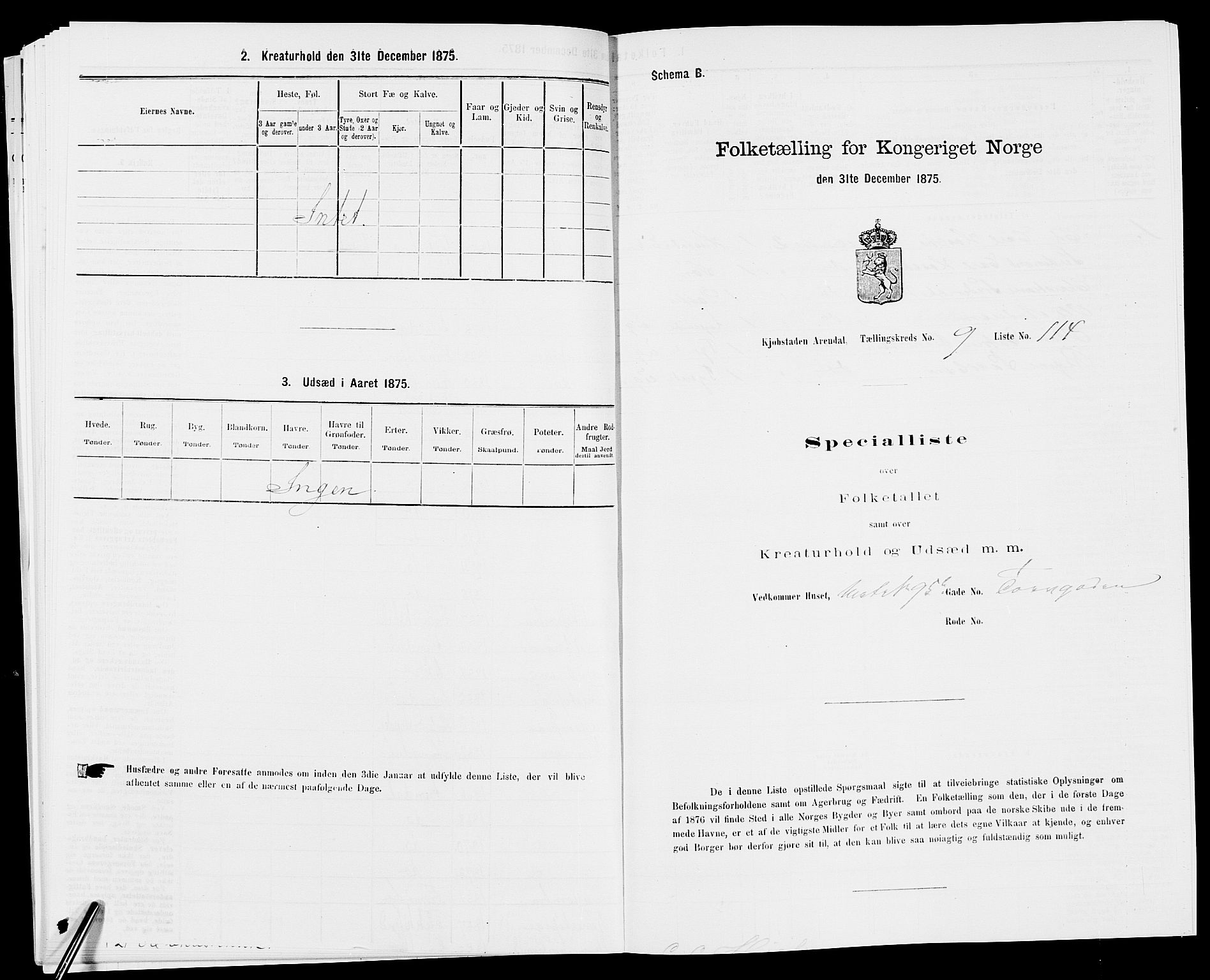 SAK, 1875 census for 0903P Arendal, 1875, p. 275