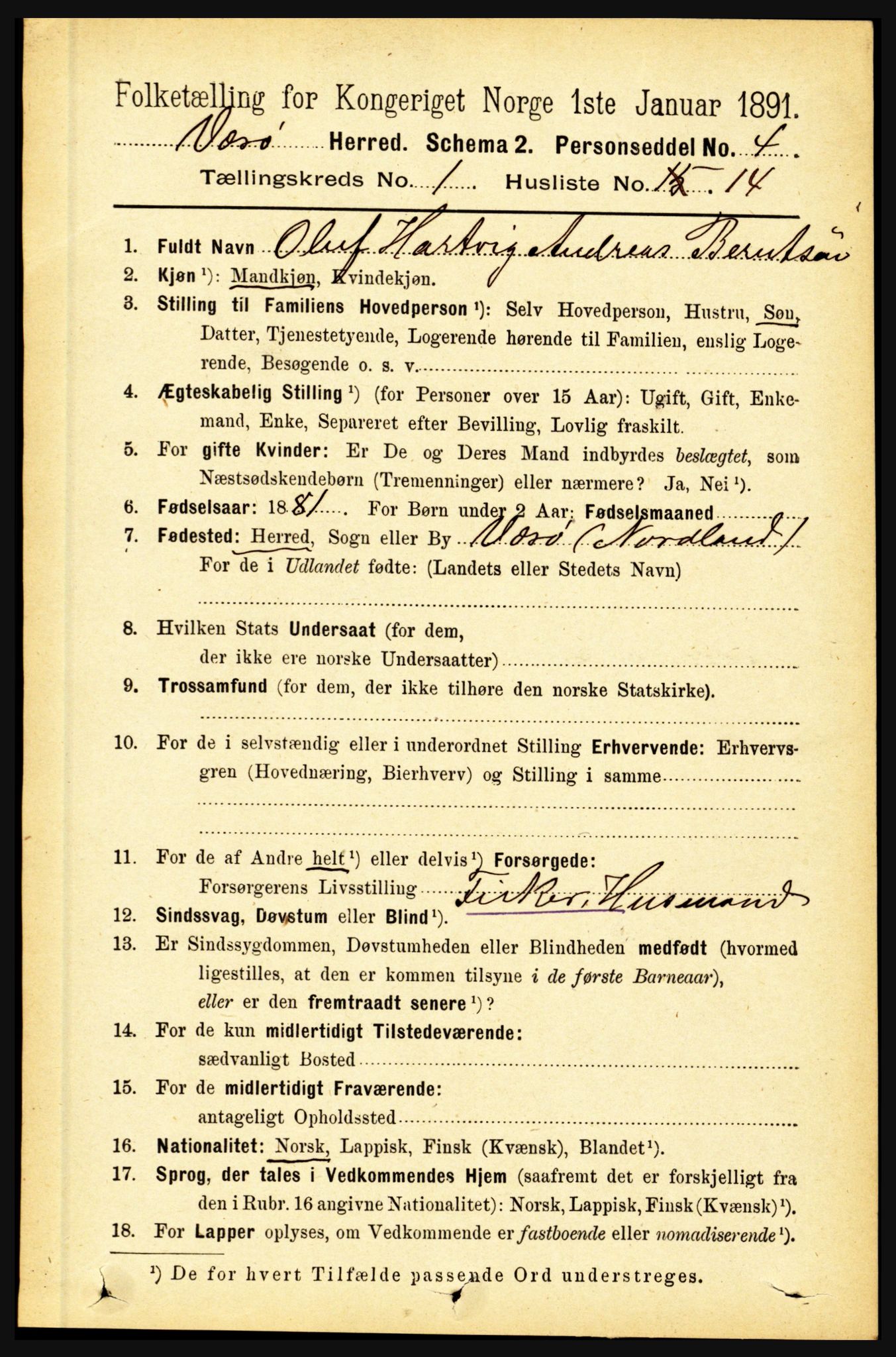 RA, 1891 census for 1857 Værøy, 1891, p. 135