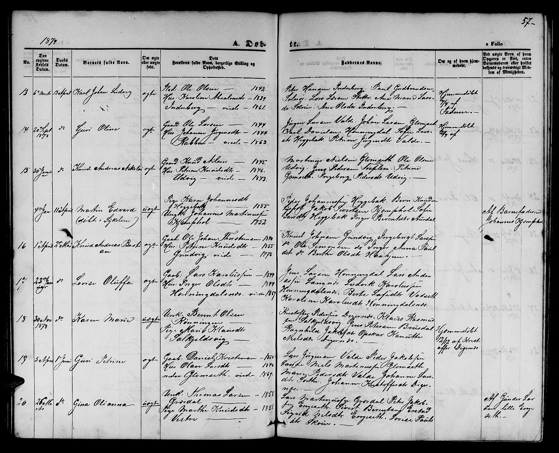 Ministerialprotokoller, klokkerbøker og fødselsregistre - Møre og Romsdal, AV/SAT-A-1454/524/L0364: Parish register (copy) no. 524C05, 1865-1879, p. 57