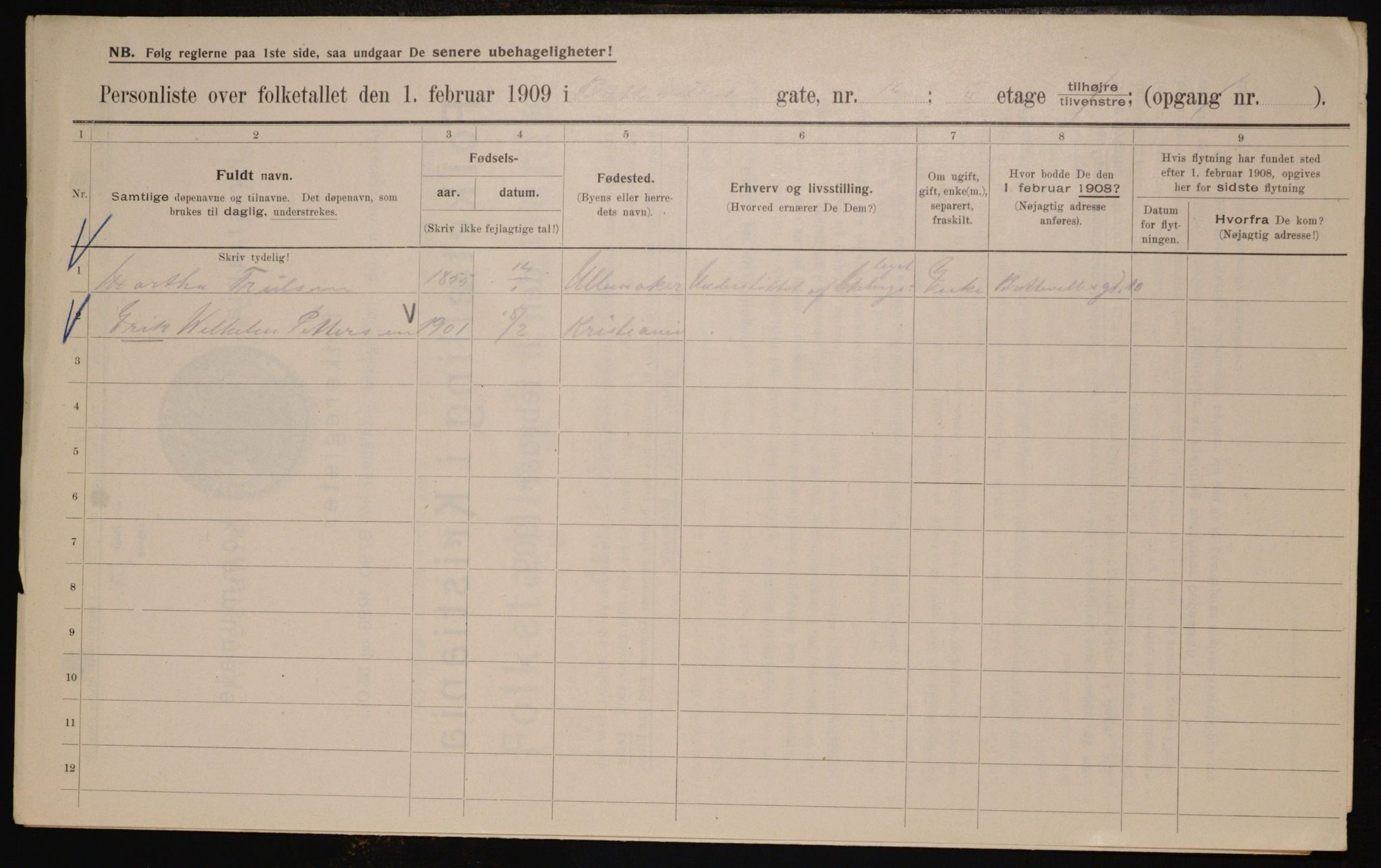 OBA, Municipal Census 1909 for Kristiania, 1909, p. 8187