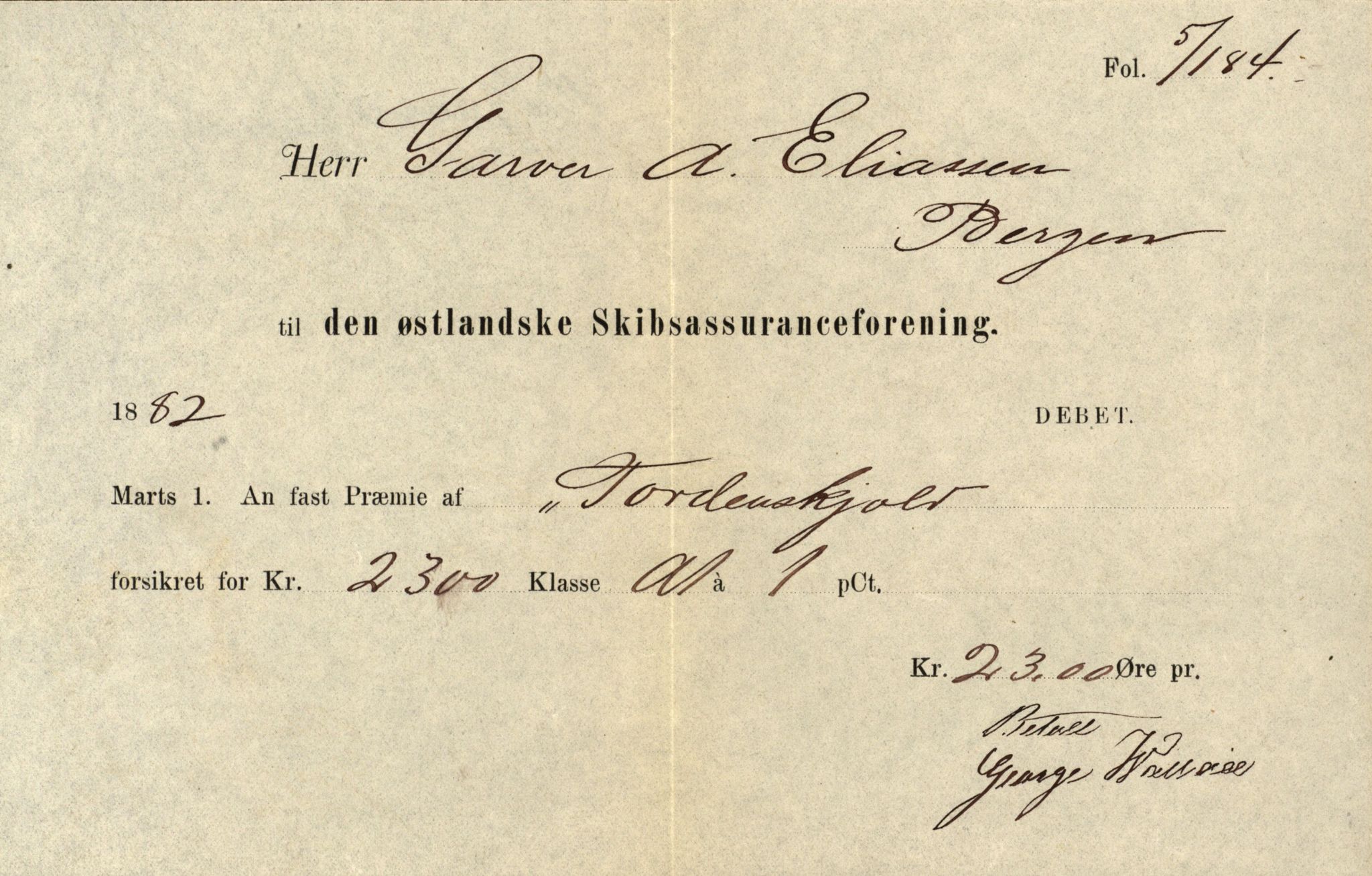 Pa 63 - Østlandske skibsassuranceforening, VEMU/A-1079/G/Ga/L0015/0007: Havaridokumenter / Jil, B.M. Width, Luca, Flora, Drammen, 1882, p. 57