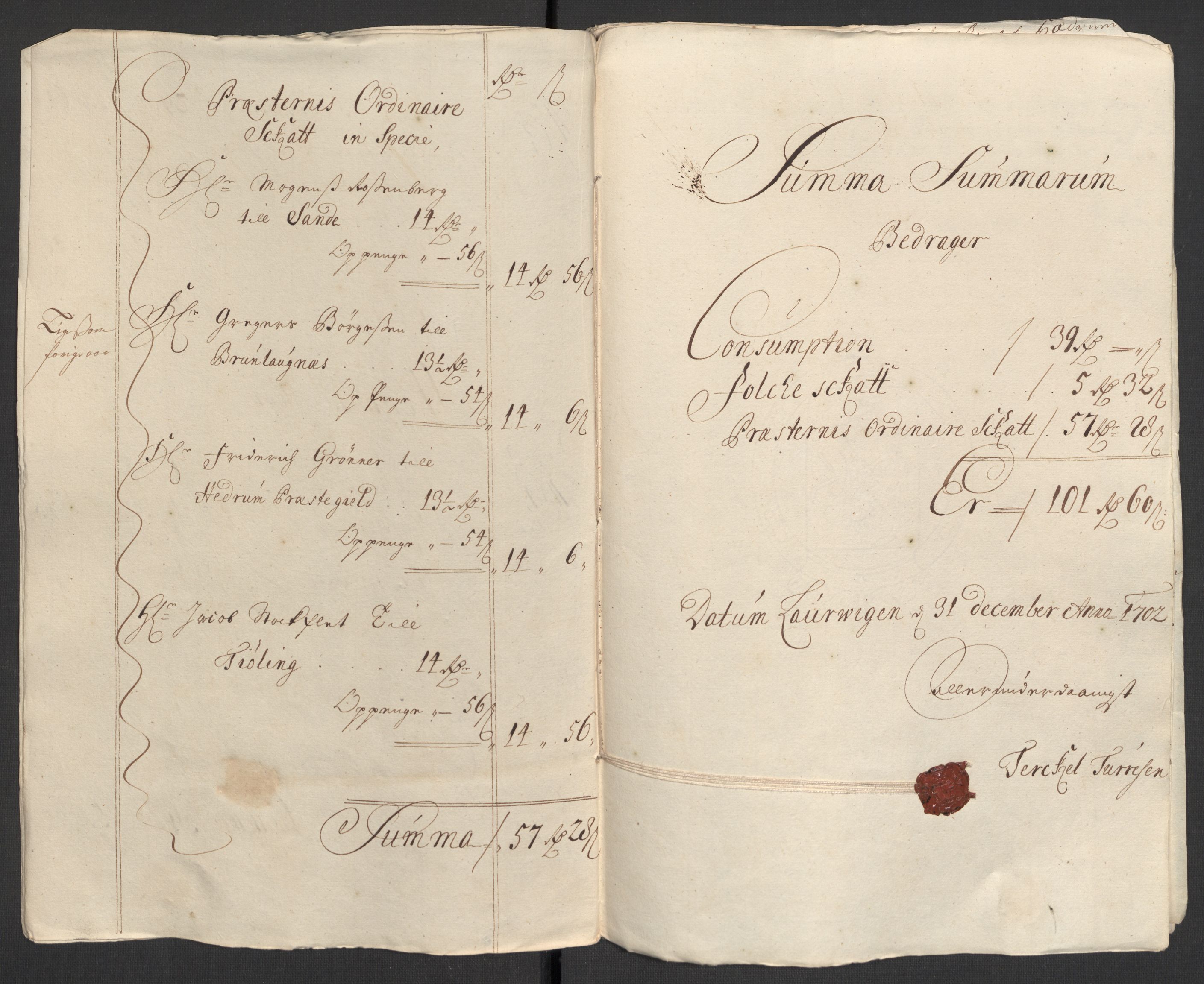 Rentekammeret inntil 1814, Reviderte regnskaper, Fogderegnskap, RA/EA-4092/R33/L1977: Fogderegnskap Larvik grevskap, 1702-1703, p. 26