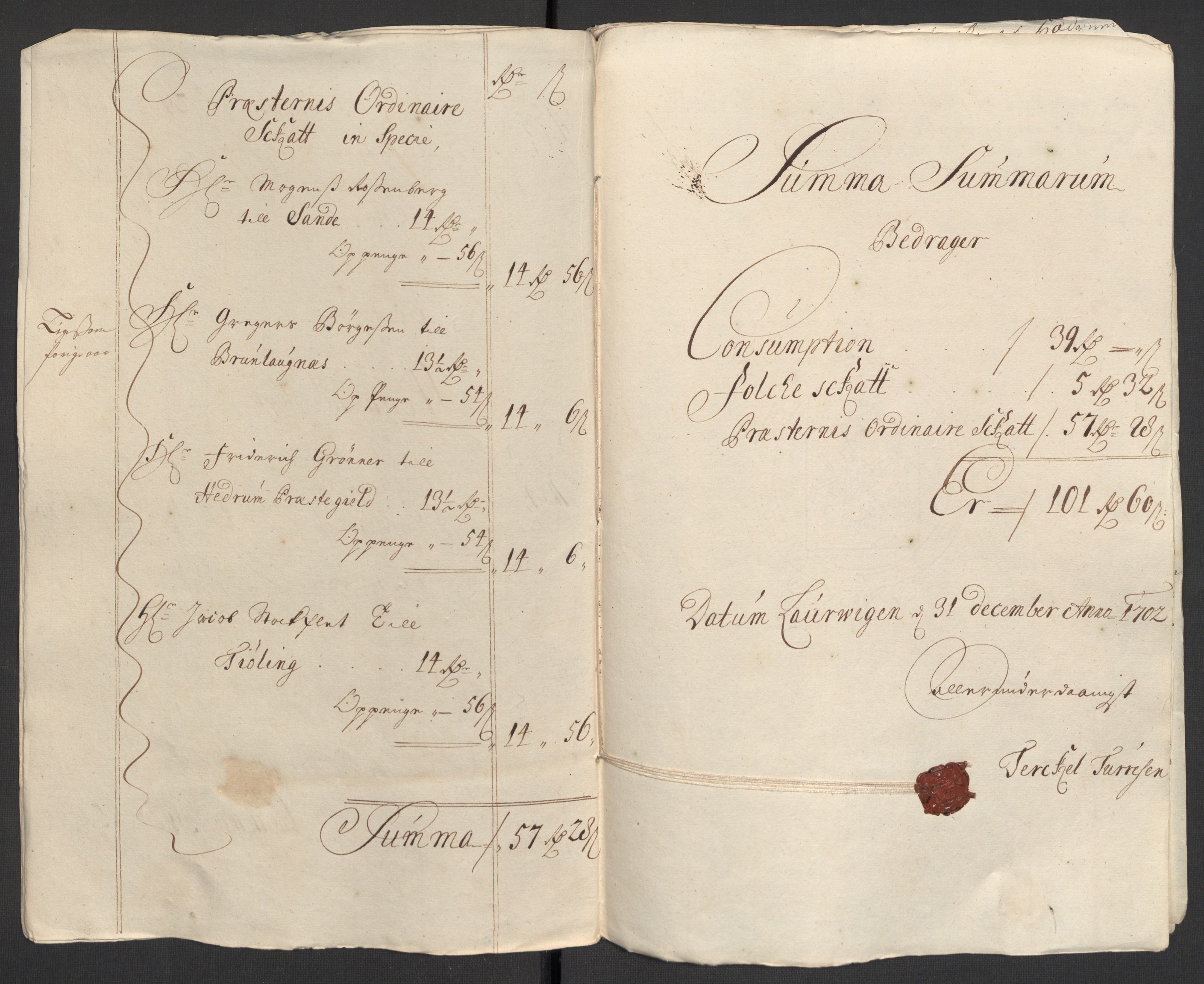 Rentekammeret inntil 1814, Reviderte regnskaper, Fogderegnskap, AV/RA-EA-4092/R33/L1977: Fogderegnskap Larvik grevskap, 1702-1703, p. 26