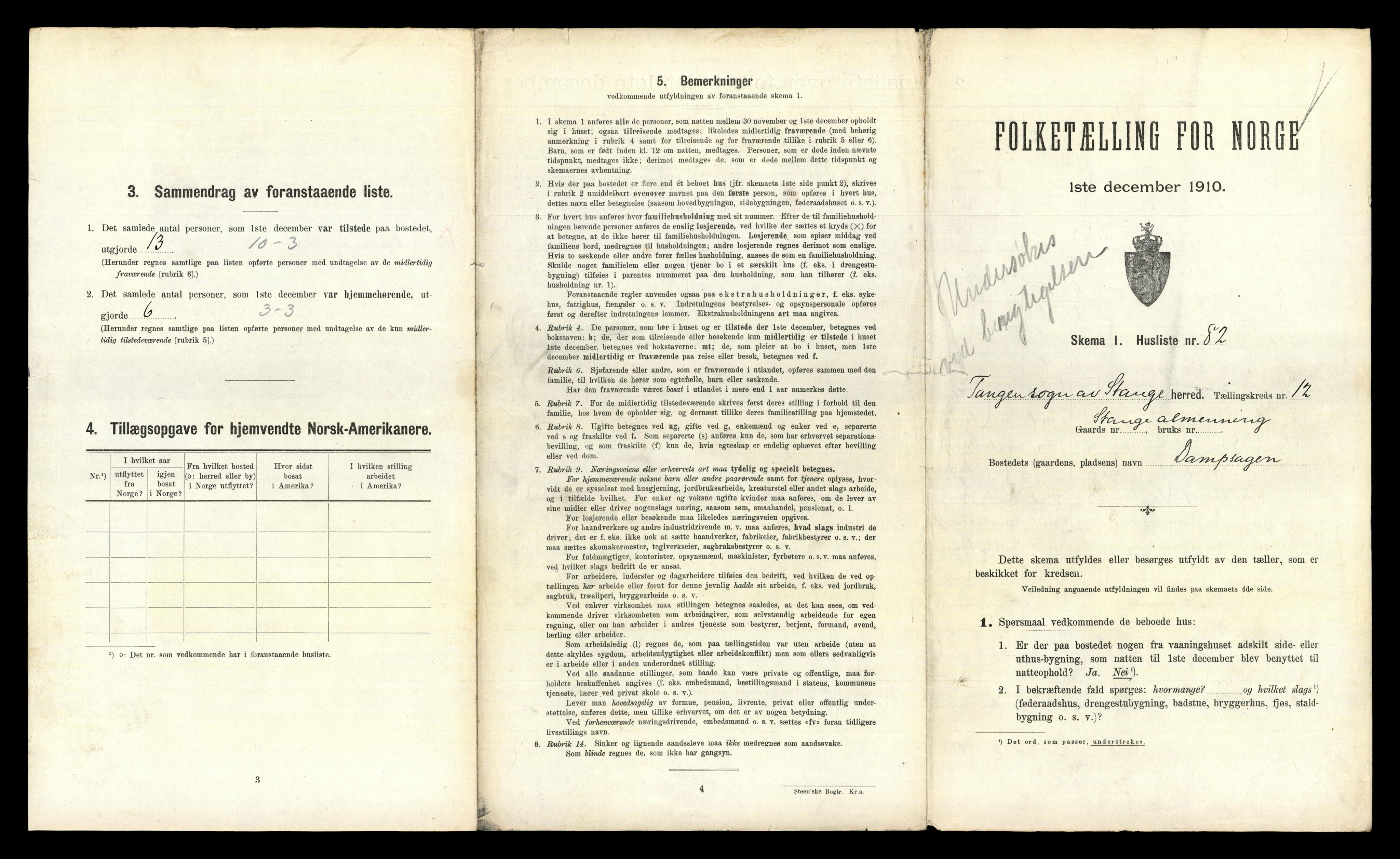 RA, 1910 census for Stange, 1910, p. 2468